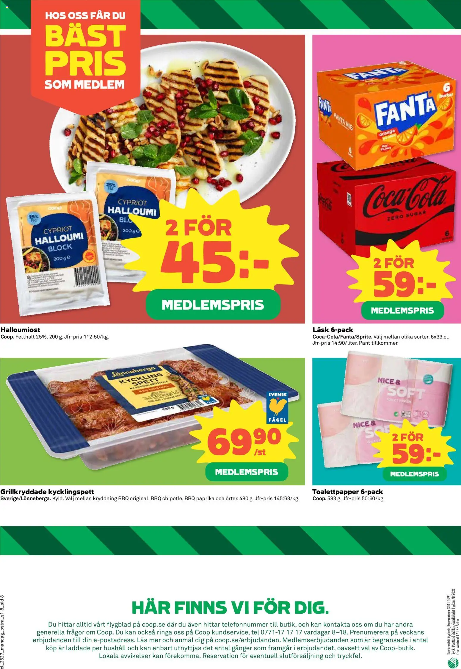 Coop Daglivs reklamblad aktuell från 29/06/2026 | Sida: 8 | Produkter: Toalettpapper, Halloumi, Coca cola, Fanta