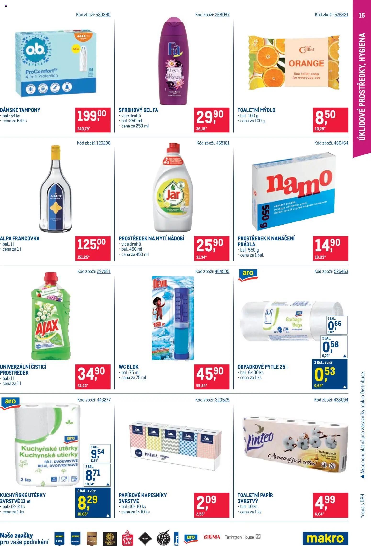 Makro leták - Maloobchod od 15.07.2026 | Strana: 15 | Produkty: Nádobí, Utěrky, Toaletní papír, Tampony