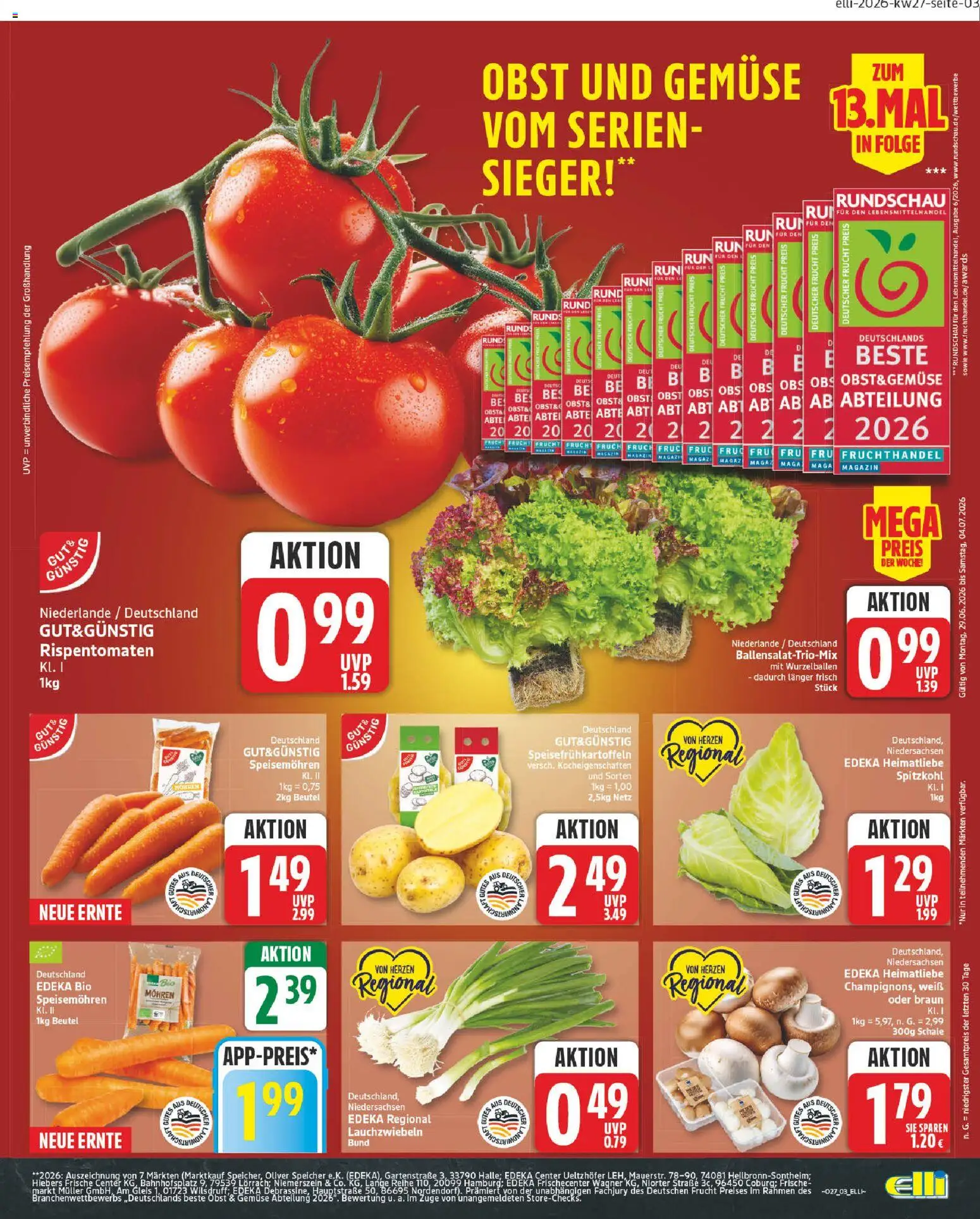 Elli Markt Prospekt Gütersloh – gültig ab 29.06.2026 | Seite: 3 | Produkte: Mohren, Gemüse, Obst