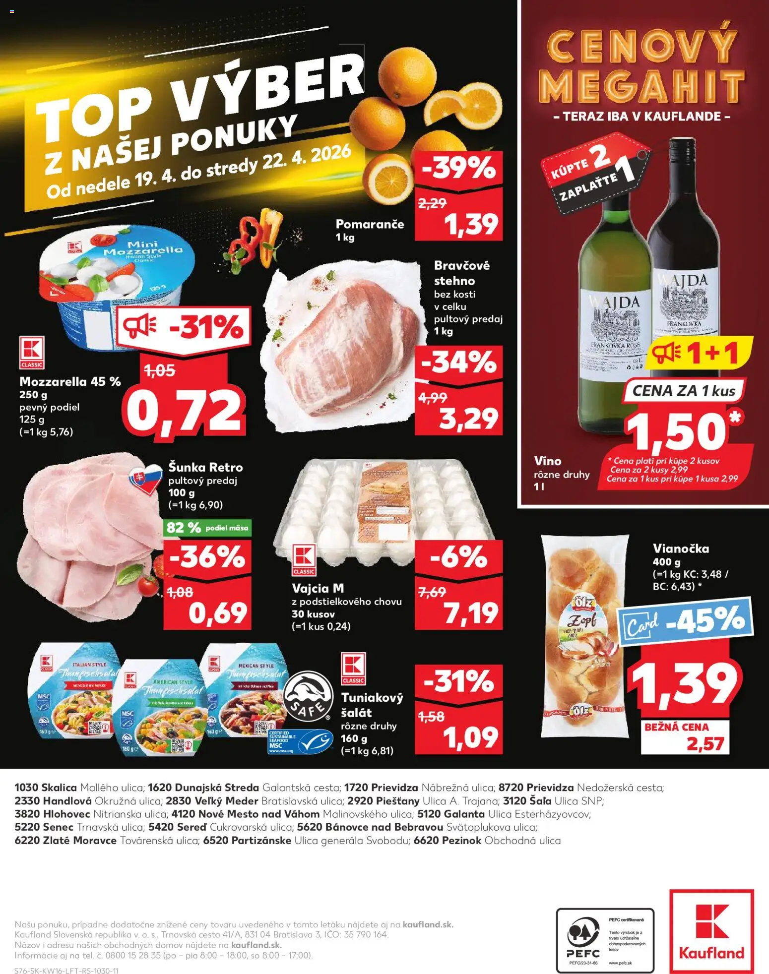 Nové Kaufland akcie – leták je platný od 16.04.2026 | Strana: 76 | Produkty: Vajcia, Pomaranče, Vianočka, Bravčové stehno