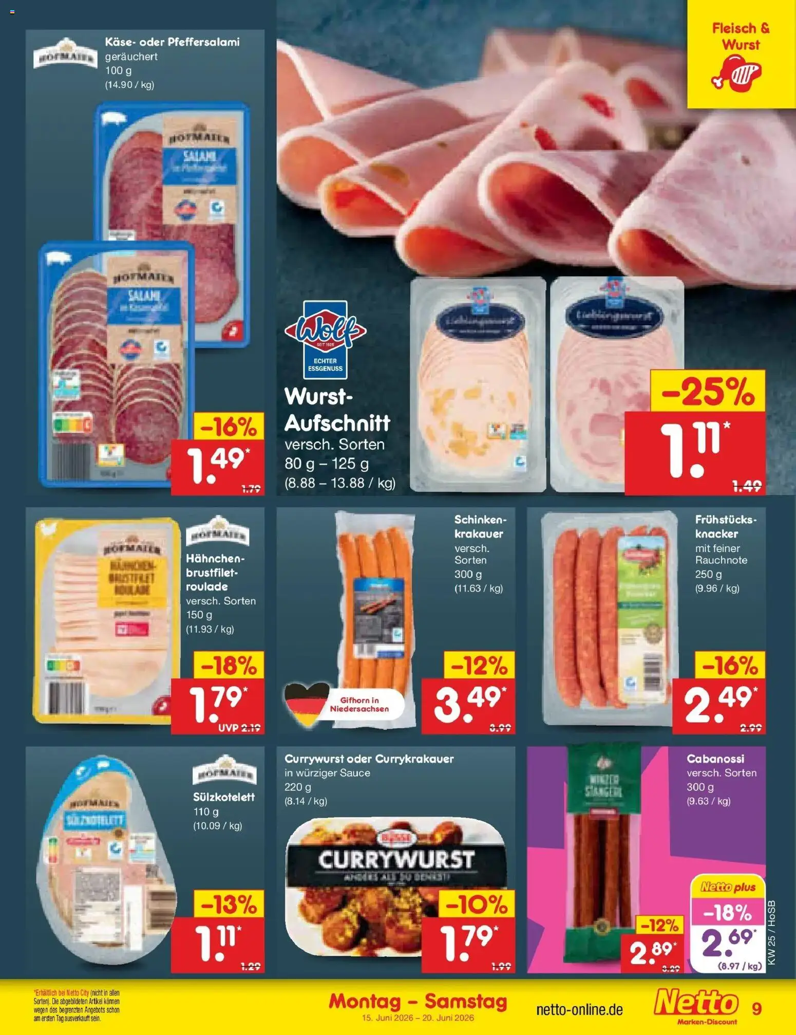 Netto Marken-Discount Prospekt Hannover – gültig ab 15.06.2026 | Seite: 11 | Produkte: Käse, Wurst, Schinken, Fleisch