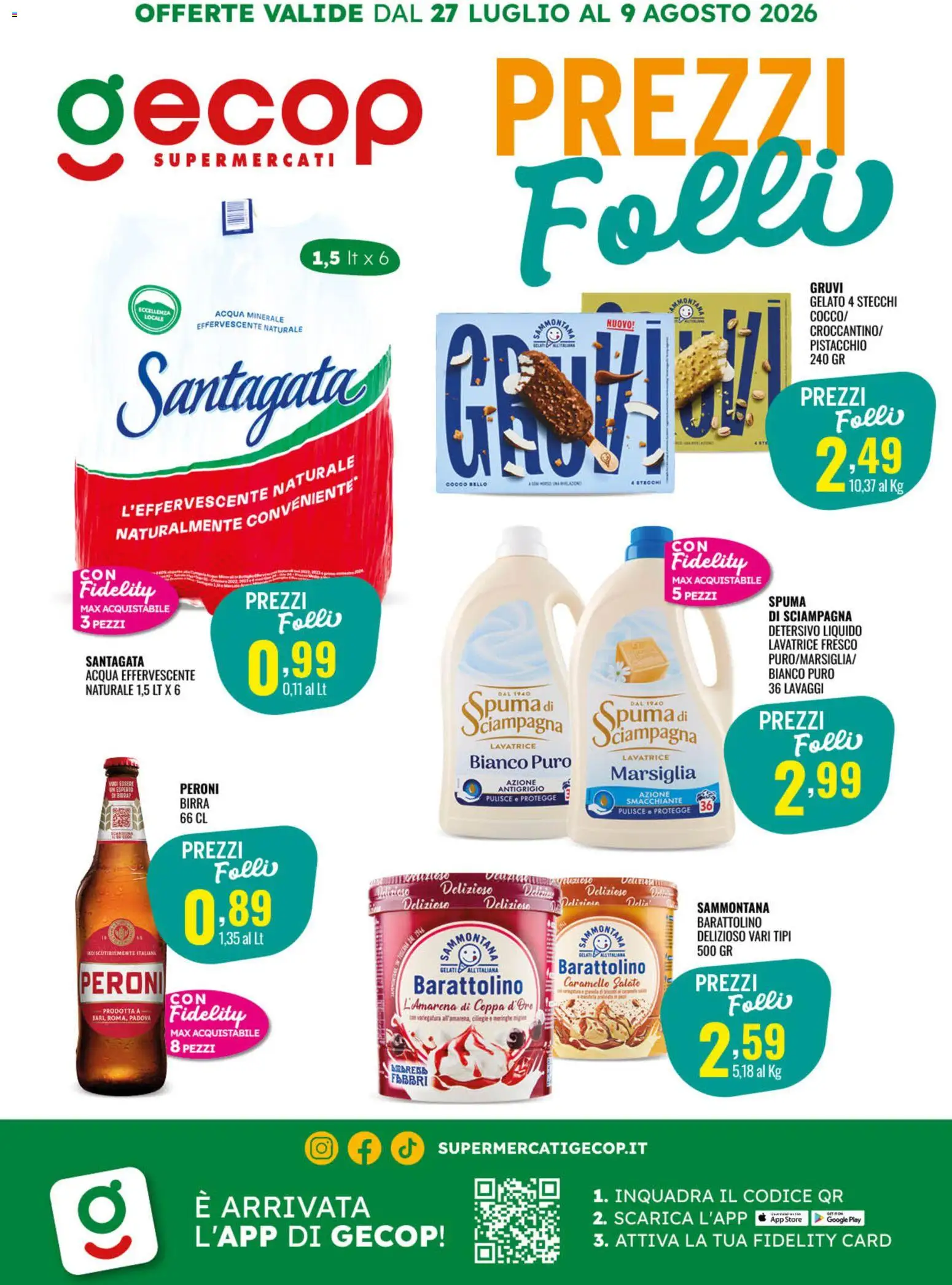Volantino GECOP del 27/07/2026 | Pagina: 1 | Prodotti: Birra, Gelato, Cocco, Acqua minerale