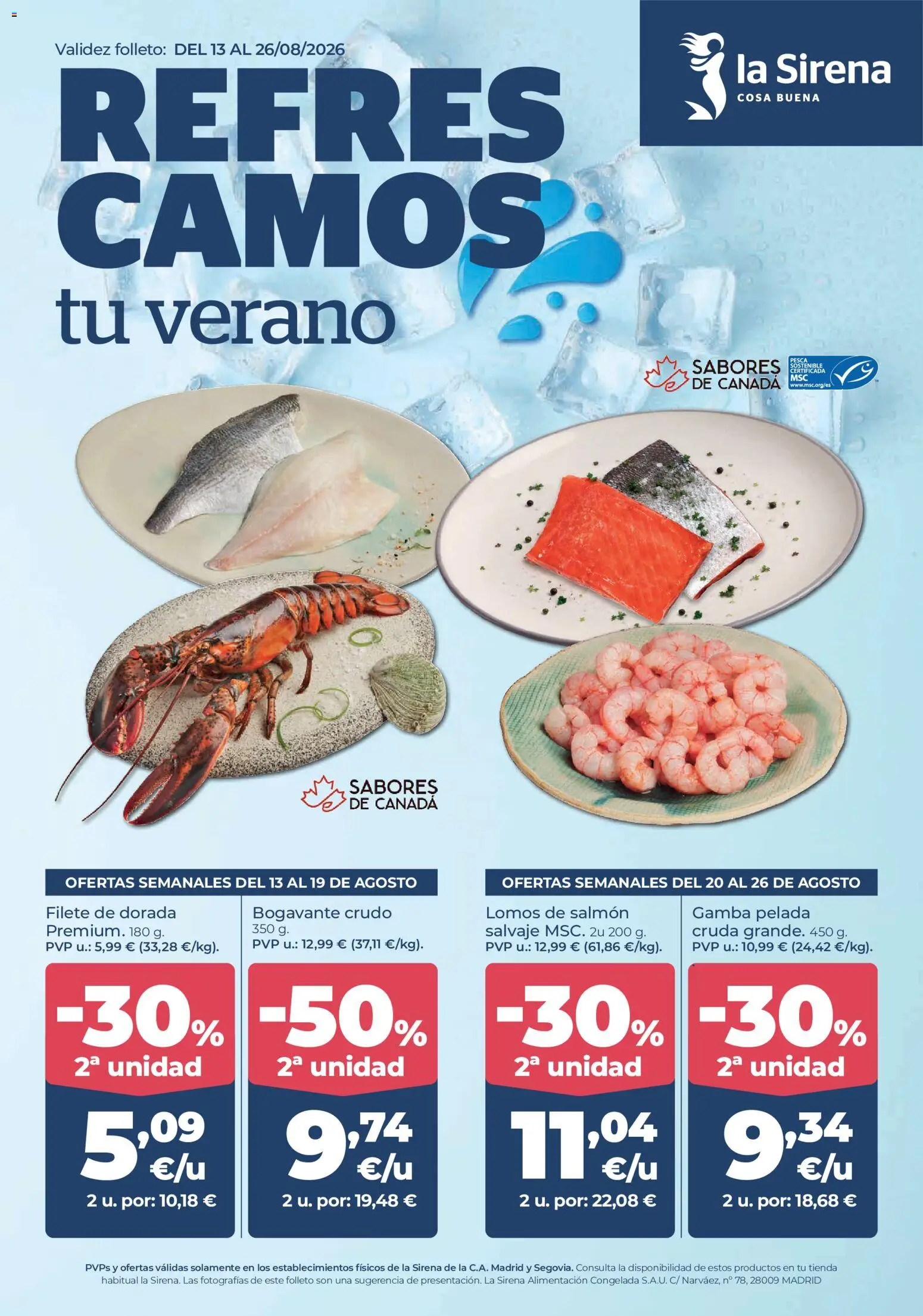 La Sirena folleto │ válido desde el 13/08/2026 | Página: 1 | Productos: Salmón, Filete, Gamba