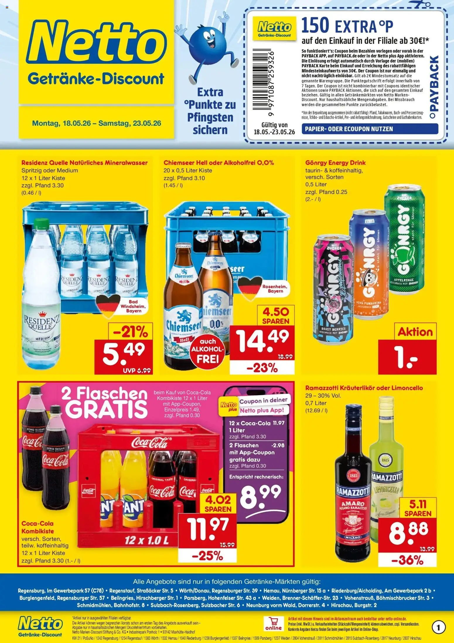 Netto Marken-Discount Prospekt Hemau	 – gültig ab 17.05.2026 | Seite: 1 | Produkte: Cola, Energy, Limoncello, Ramazzotti