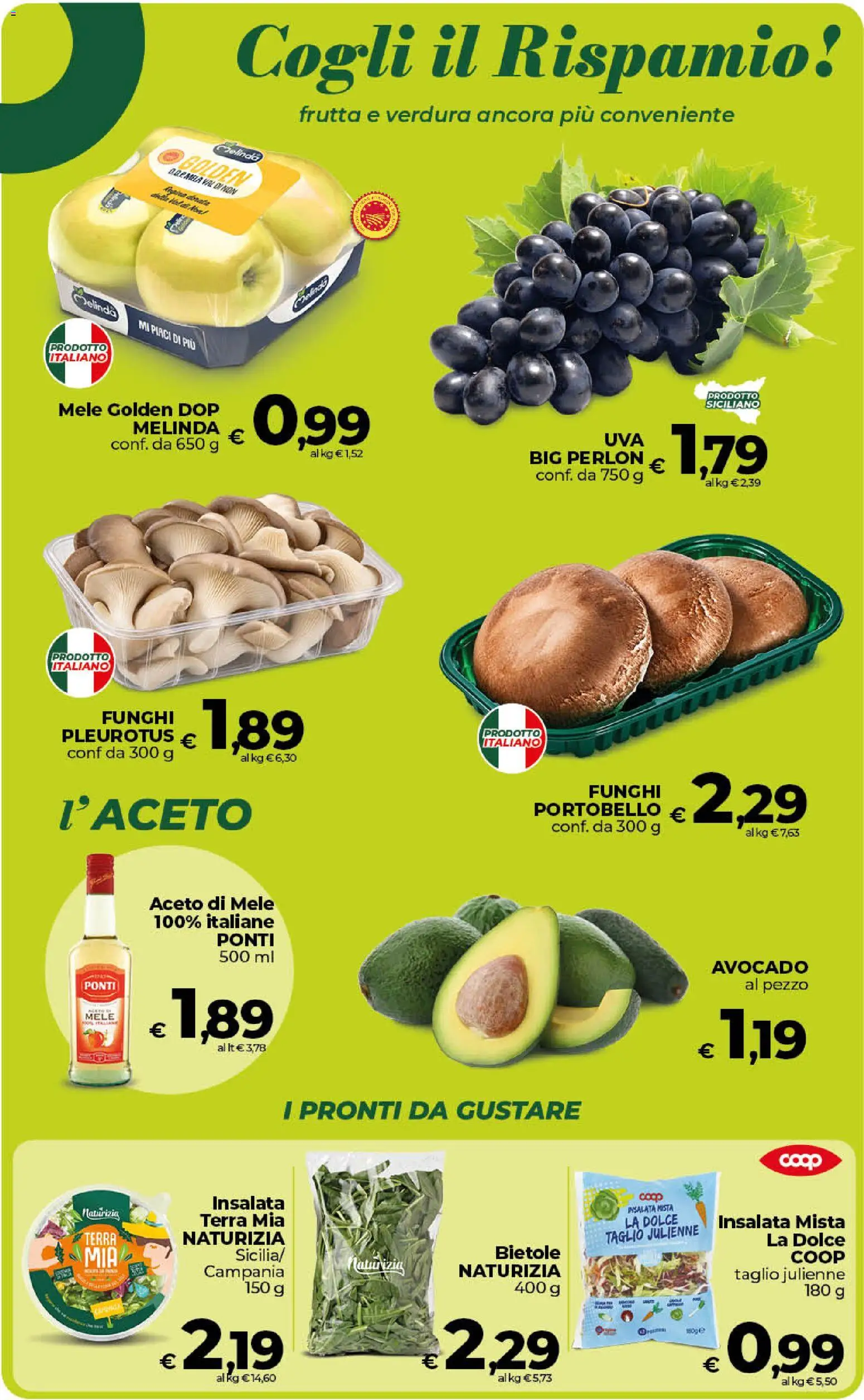 Volantino Ipercoop del 13/10/2026 | Pagina: 24 | Prodotti: Aceto di mele, Insalata, Funghi, Aceto