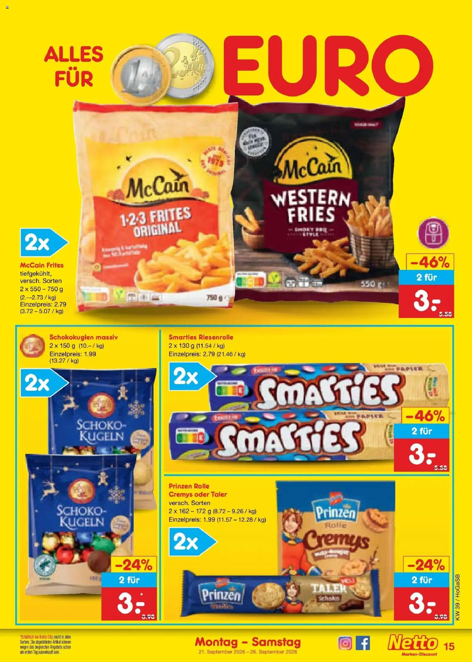 Netto Marken-Discount Prospekt Oldenburg – gültig ab 21.09.2026 | Seite: 23 | Produkte: Smarties, McCain