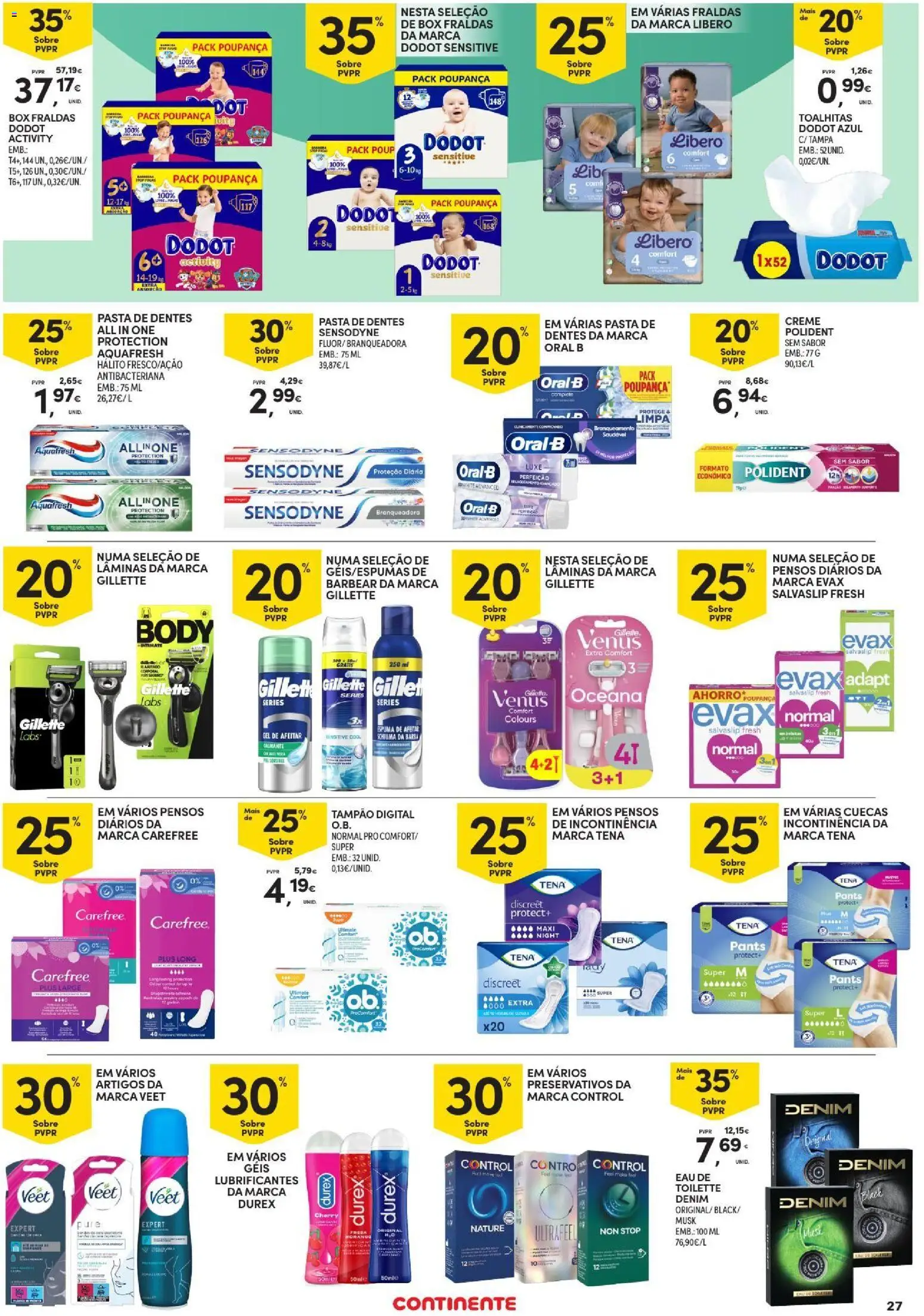 Continente folheto Açores │ válido de 15/10/2026 | Página: 27 | Produtos: Fraldas, Preservativos, Pasta de dentes, Cuecas
