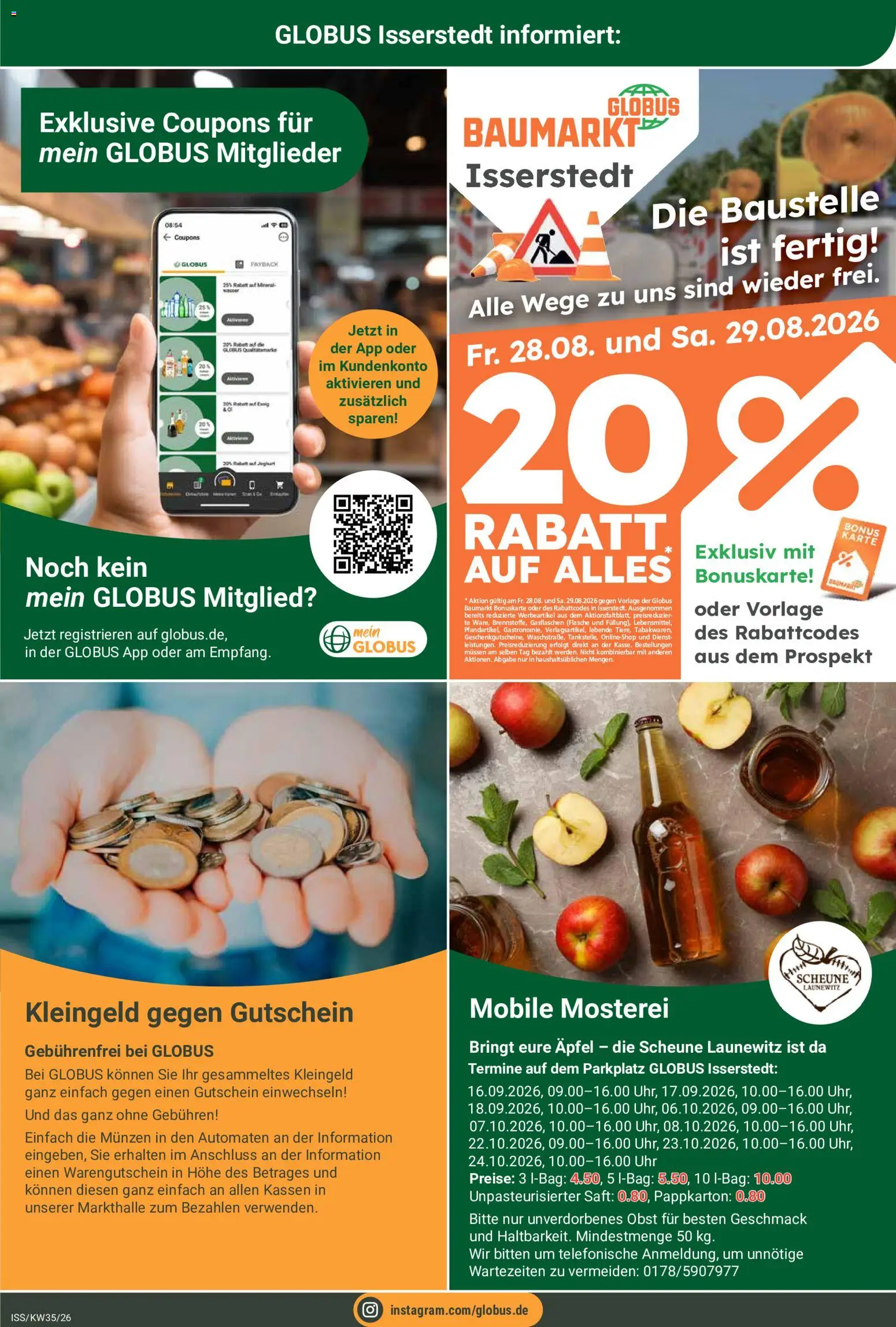Globus Prospekt – gültig ab 24.08.2026 | Seite: 26 | Produkte: Äpfel, Obst, Saft, Uhr