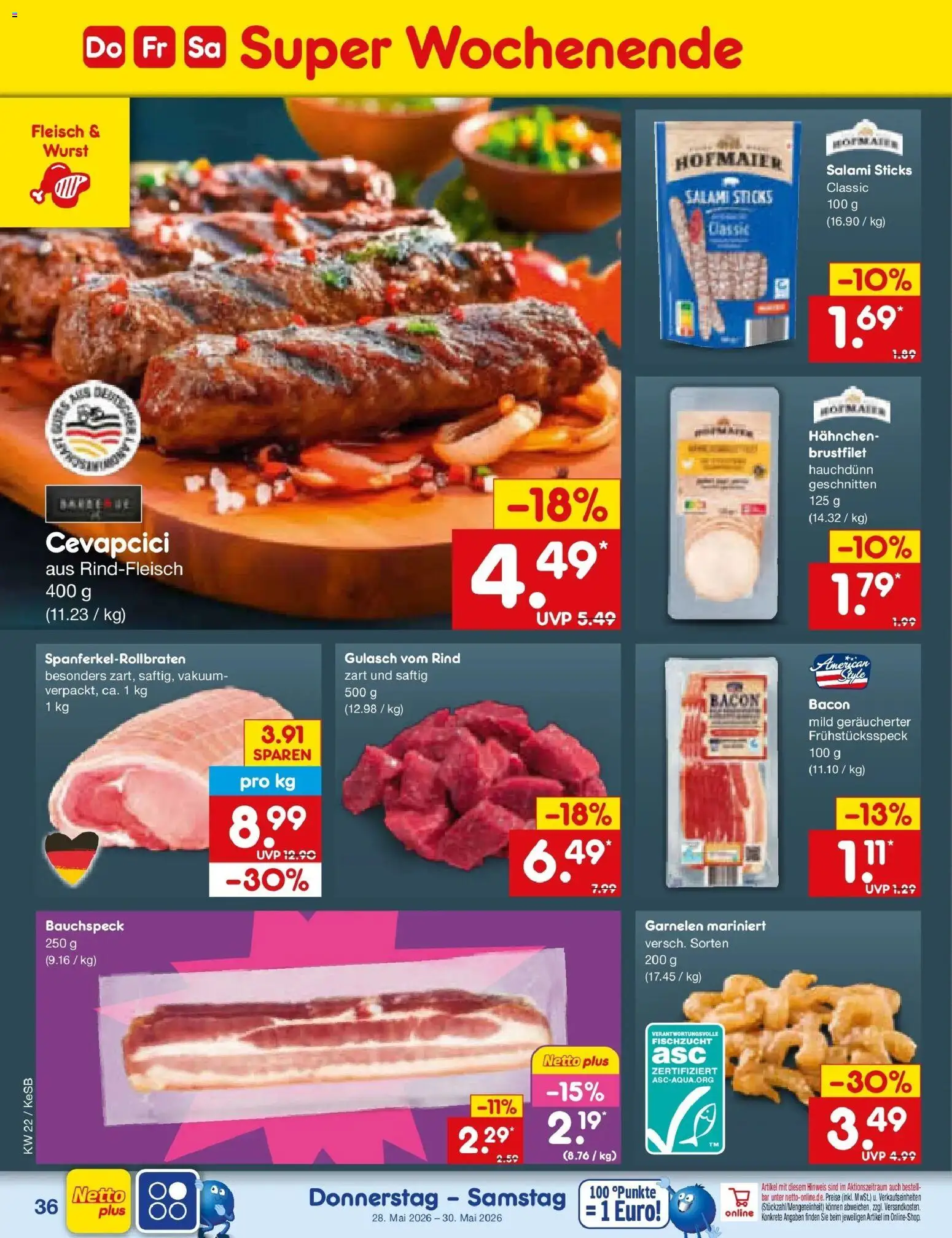 Netto Marken-Discount Prospekt Bonn – gültig ab 26.05.2026 | Seite: 44 | Produkte: Hahnchen, Salami, Rindfleisch, Fleisch
