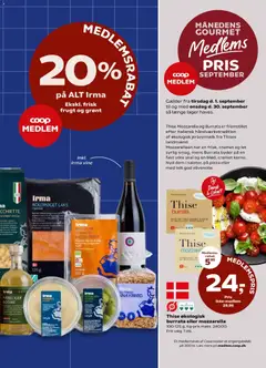 Thise økologisk burrata eller mozzarella, 100-125 g. Kg-pris maks. 240,00. Frit valg. 1 stk. gyldig fra 04/09/2026 | Side: 9