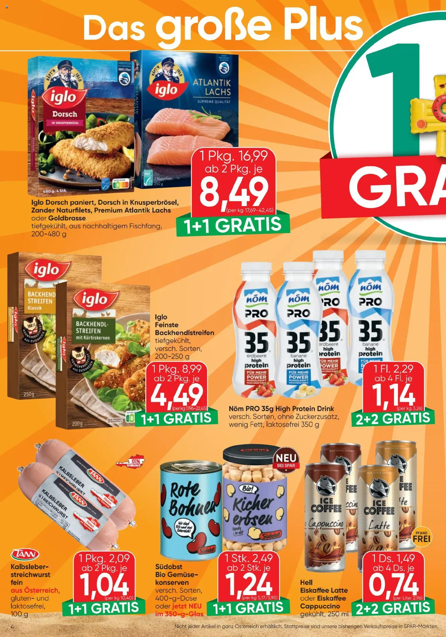 Spar - Flugblatt gültig ab 13.08.2026 | Seite: 4 | Produkte: Gemüse, Erbsen, Eiskaffee