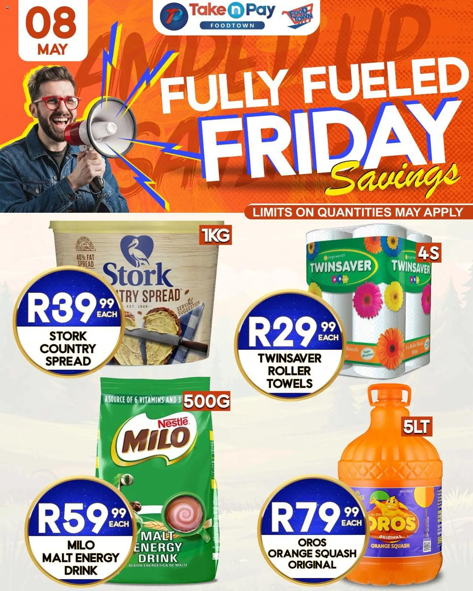 New Take n Pay catalogue – valid from 08.05.2026 | Page: 1 | Products: Squash, Vitamins, Fat spread