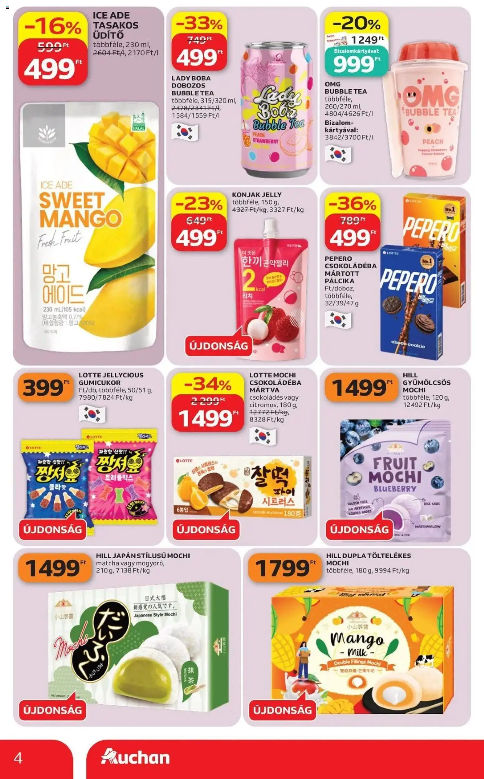 Auchan akciós újság Fót - 2026.09.10. -tól/töl > akció, lapozható szórólap 🛍️ | Oldal: 4 | Termékek: Matcha, Mochi, Gumicukor, Tea