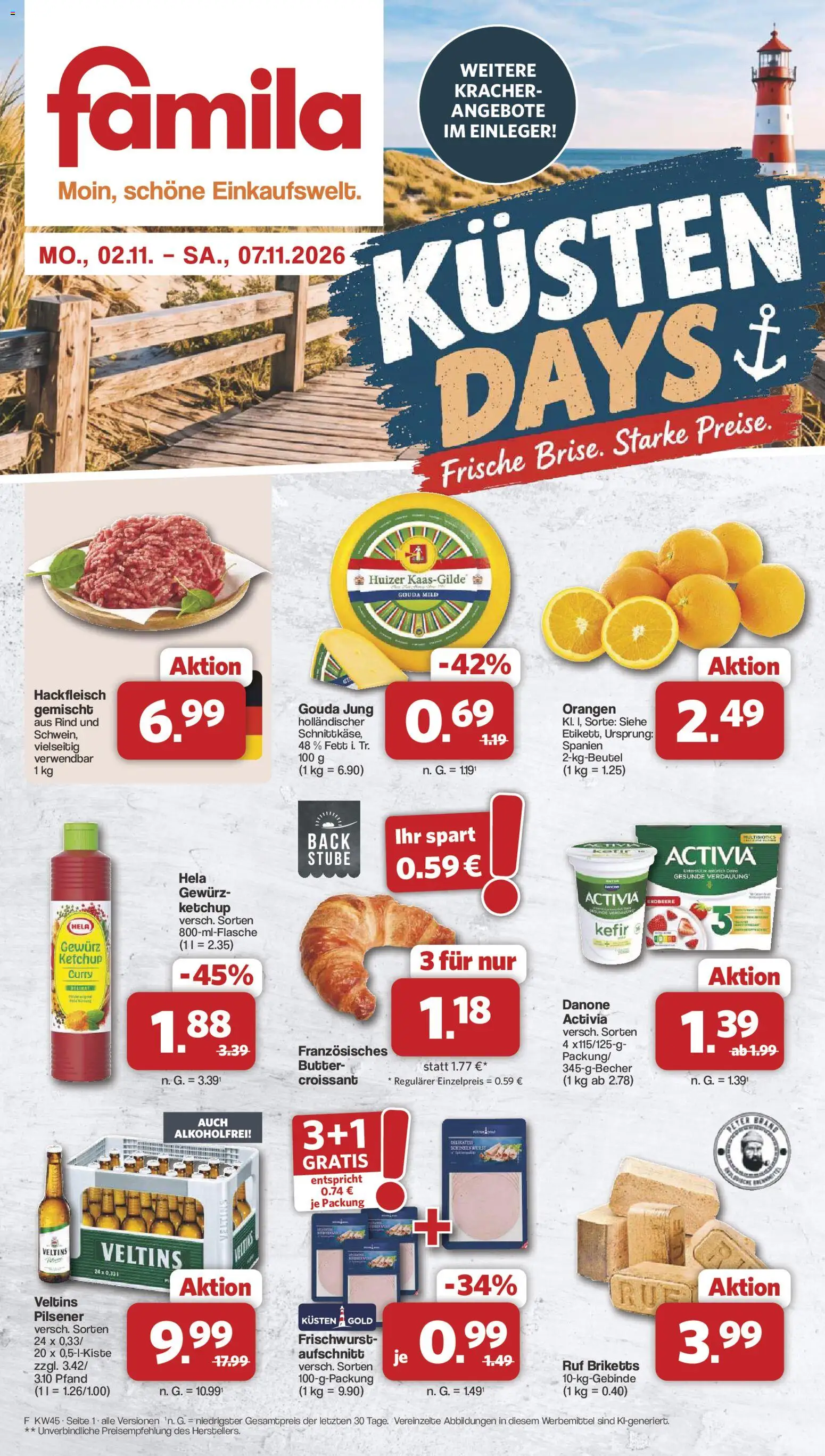 Famila Nordwest Kusten Days – gültig ab 02.11.2026 | Seite: 1 | Produkte: Butter, Orangen, Croissant, Hackfleisch