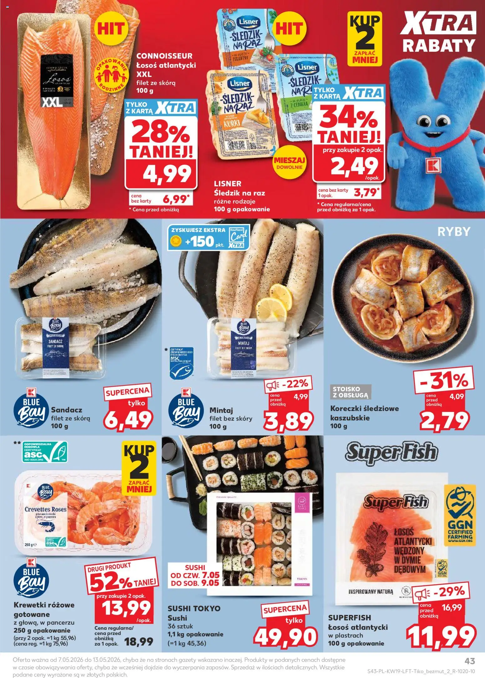 Kaufland Polsko leták od 07.05.2026 | Strana: 43 | Produkty: Ryby, Losos, Sushi, Karty