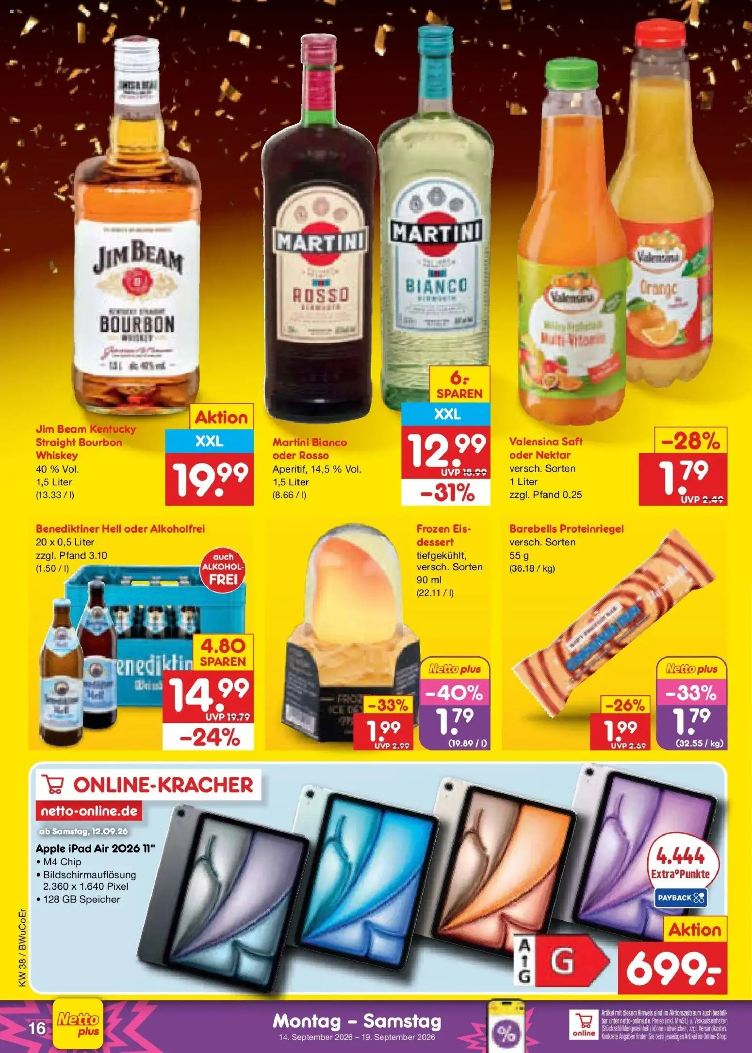 Netto Marken-Discount Prospekt Naumburg – gültig ab 14.09.2026 | Seite: 24 | Produkte: Jim beam, Benediktiner hell, Valensina, Saft