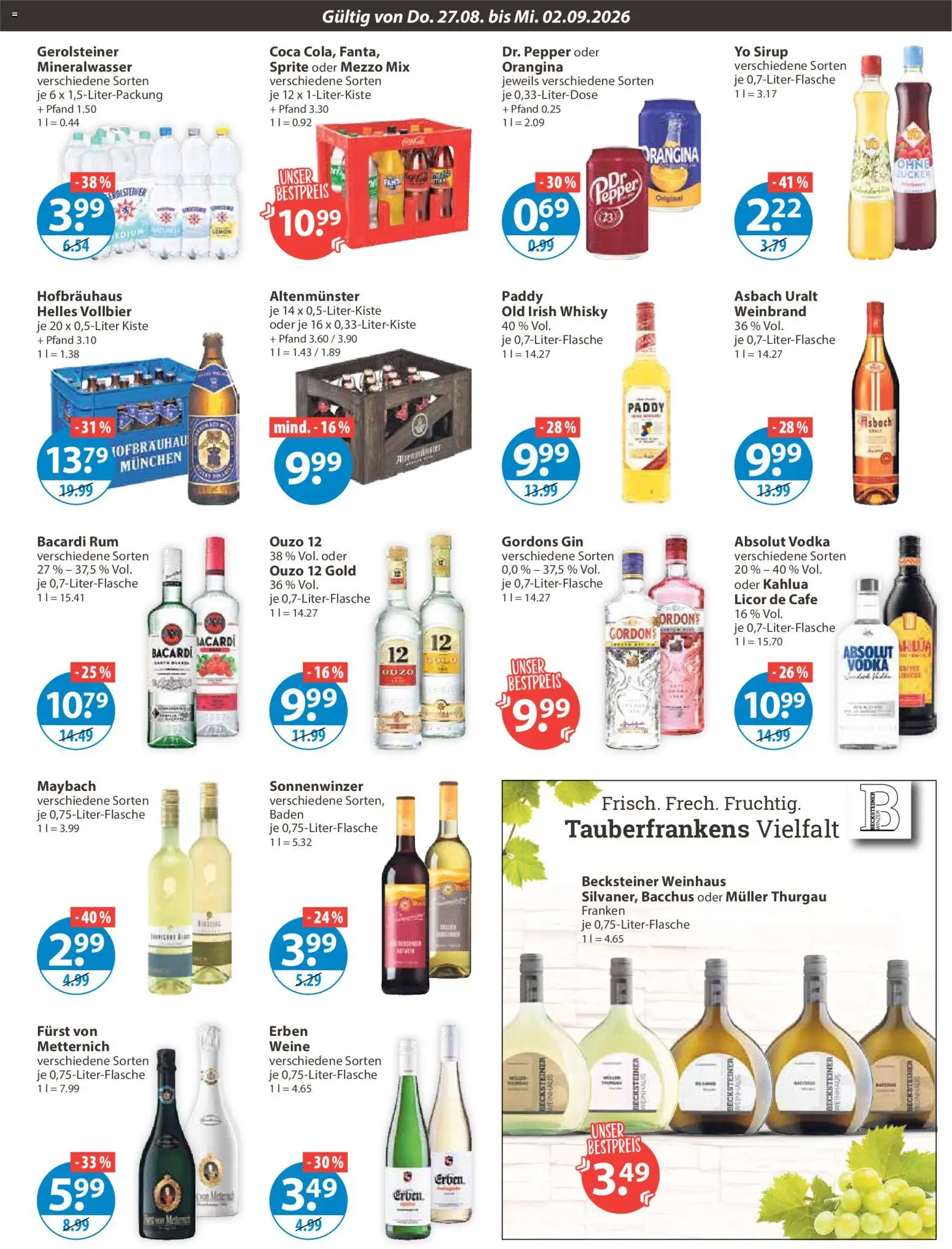 V-Markt Angebote – gültig ab 27.08.2026 | Seite: 9 | Produkte: Ouzo 12, Mezzo mix, Ouzo, Gin
