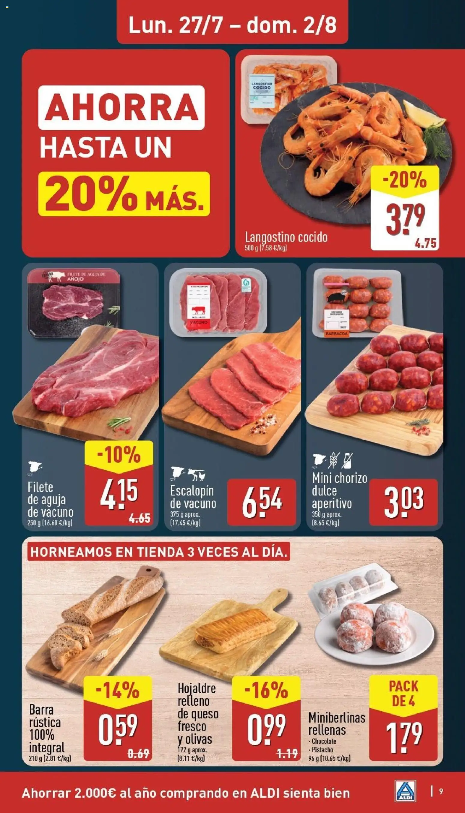 Aldi folleto Península │ válido desde el 27/07/2026 | Página: 9 | Productos: Queso, Filete, Donuts, Langostino