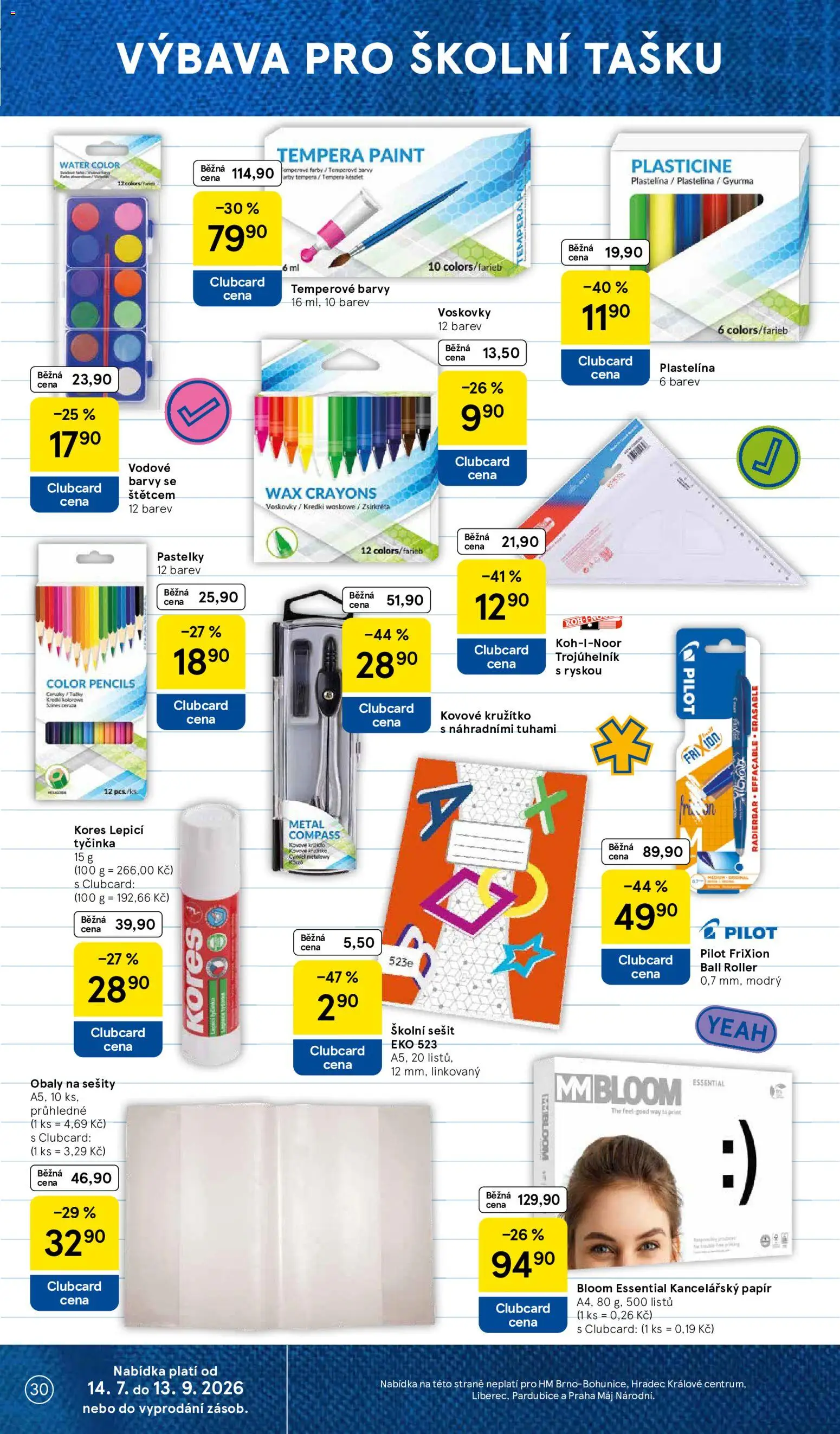 Tesco leták - Hypermarket od 15.07.2026 | Strana: 30 | Produkty: Pastelky, Kancelářský papír, Notebook, Plastelína