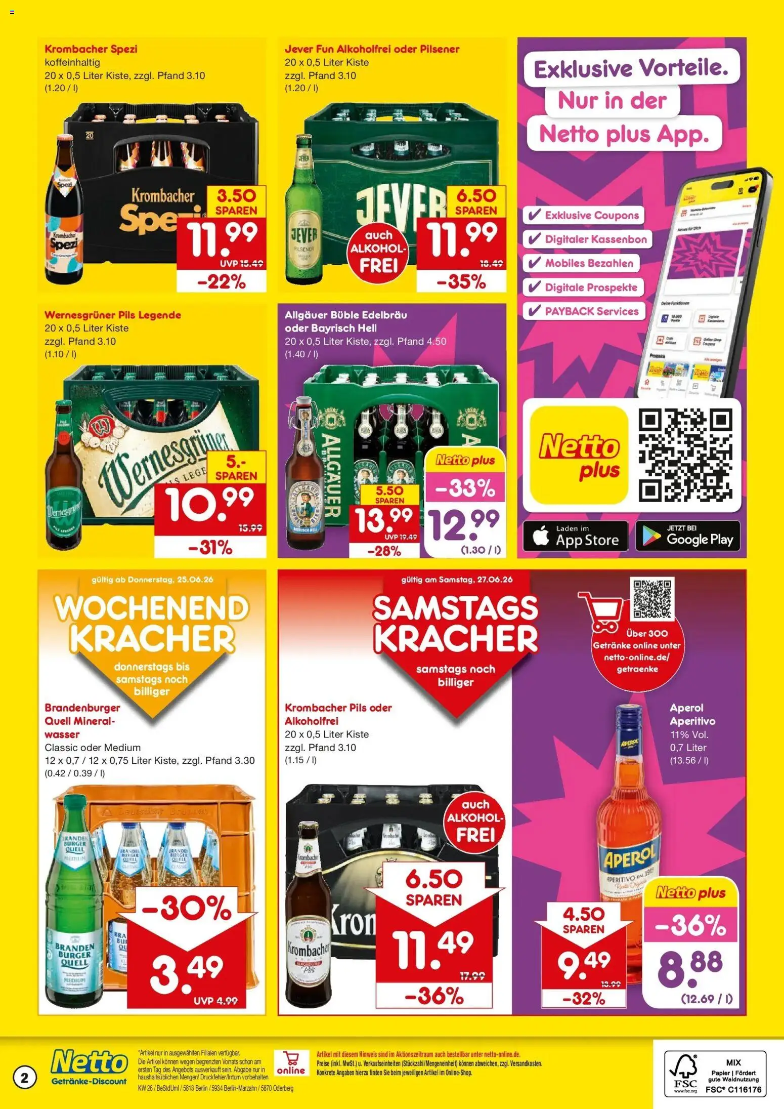 Netto Marken-Discount Prospekt Oderberg – gültig ab 22.06.2026 | Seite: 2 | Produkte: Burger, Wasser, Jever, Aperol