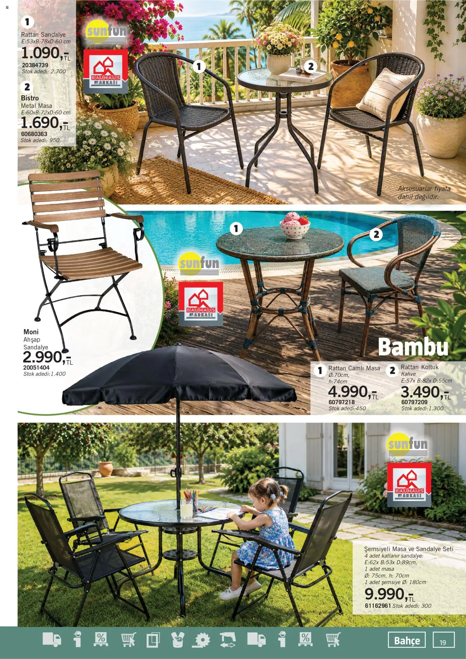 Bauhaus Katalog - 13.06.2026 tarihinden itibaren geçerlidir | Sayfa: 19 | Ürünler: Koltuk, Masa, Sandalye, Şemsiye