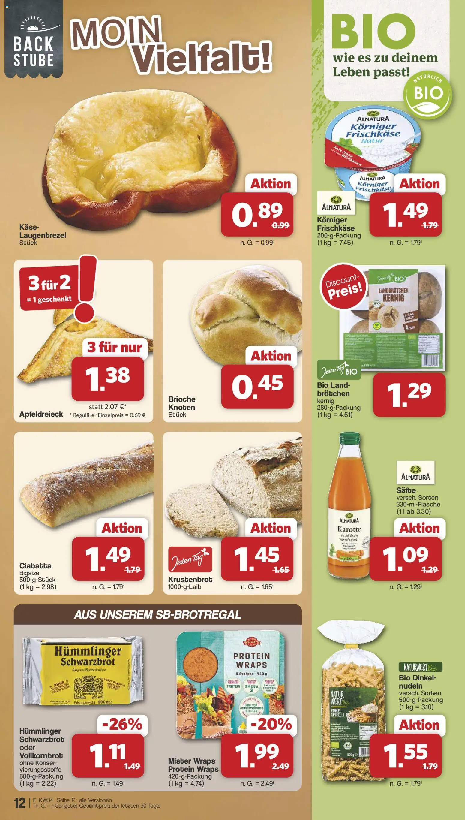 Famila Nordwest Prospekt – gültig ab 17.08.2026 | Seite: 12 | Produkte: Vollkornbrot, Nudeln, Karotte, Frischkase