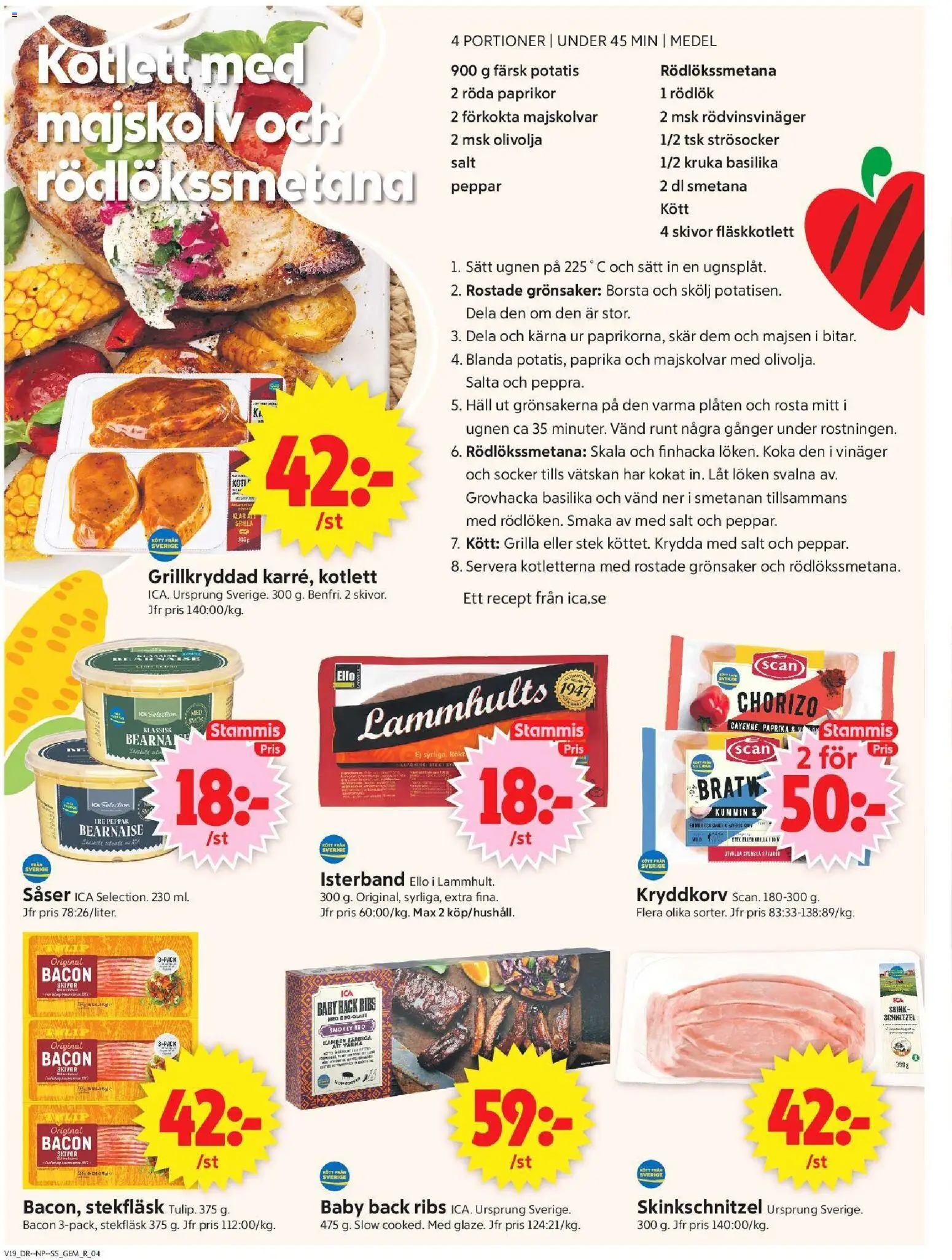 ICA Supermarket reklamblad aktuell från 04.05.2026 | Sida: 4 | Produkter: Borsta, Strösocker, Rödvinsvinäger, Rödlök