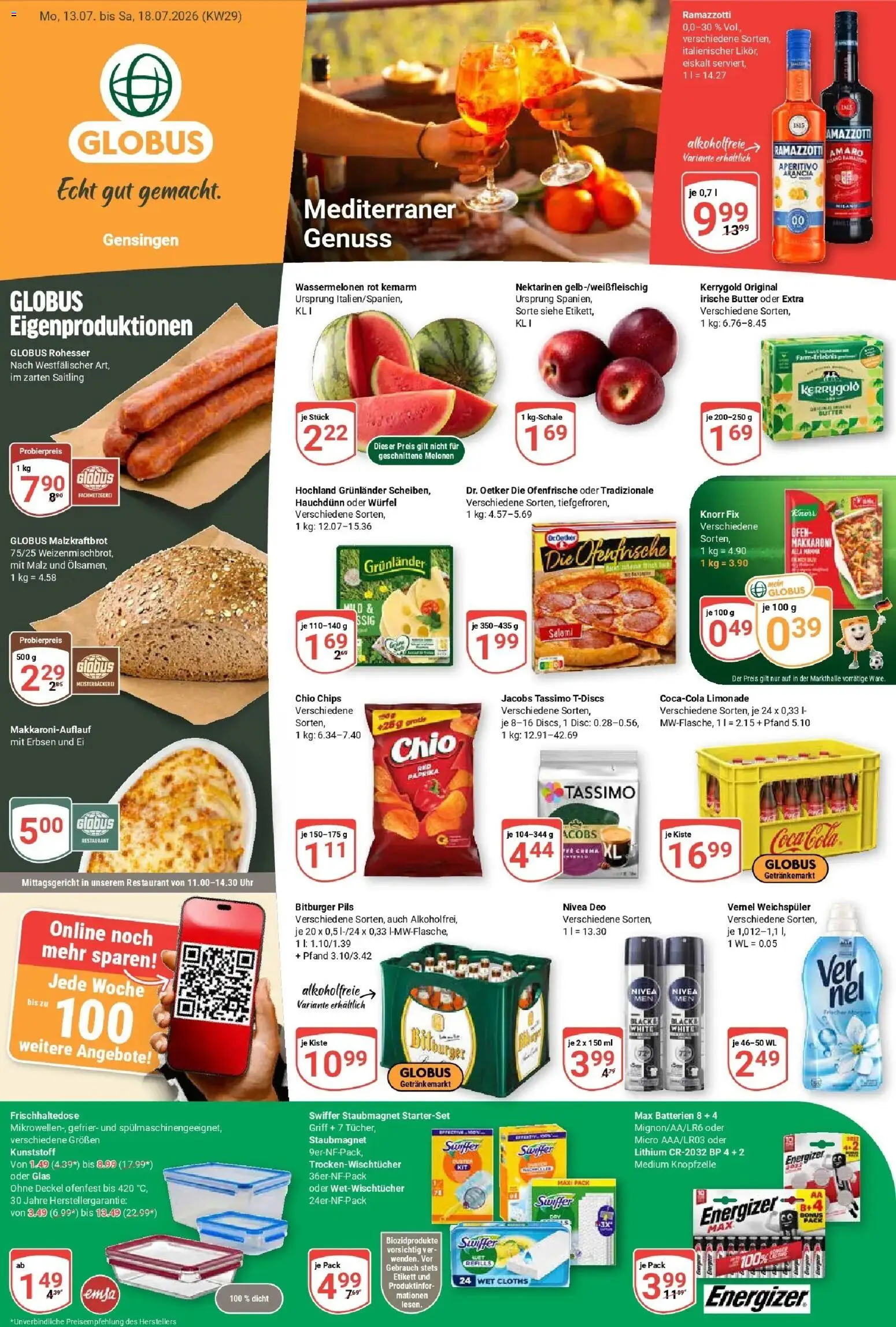 Globus Prospekt Gensingen – gültig ab 13.07.2026 | Seite: 1 | Produkte: Pils, Knorr, Ofenfrische, Weichspüler