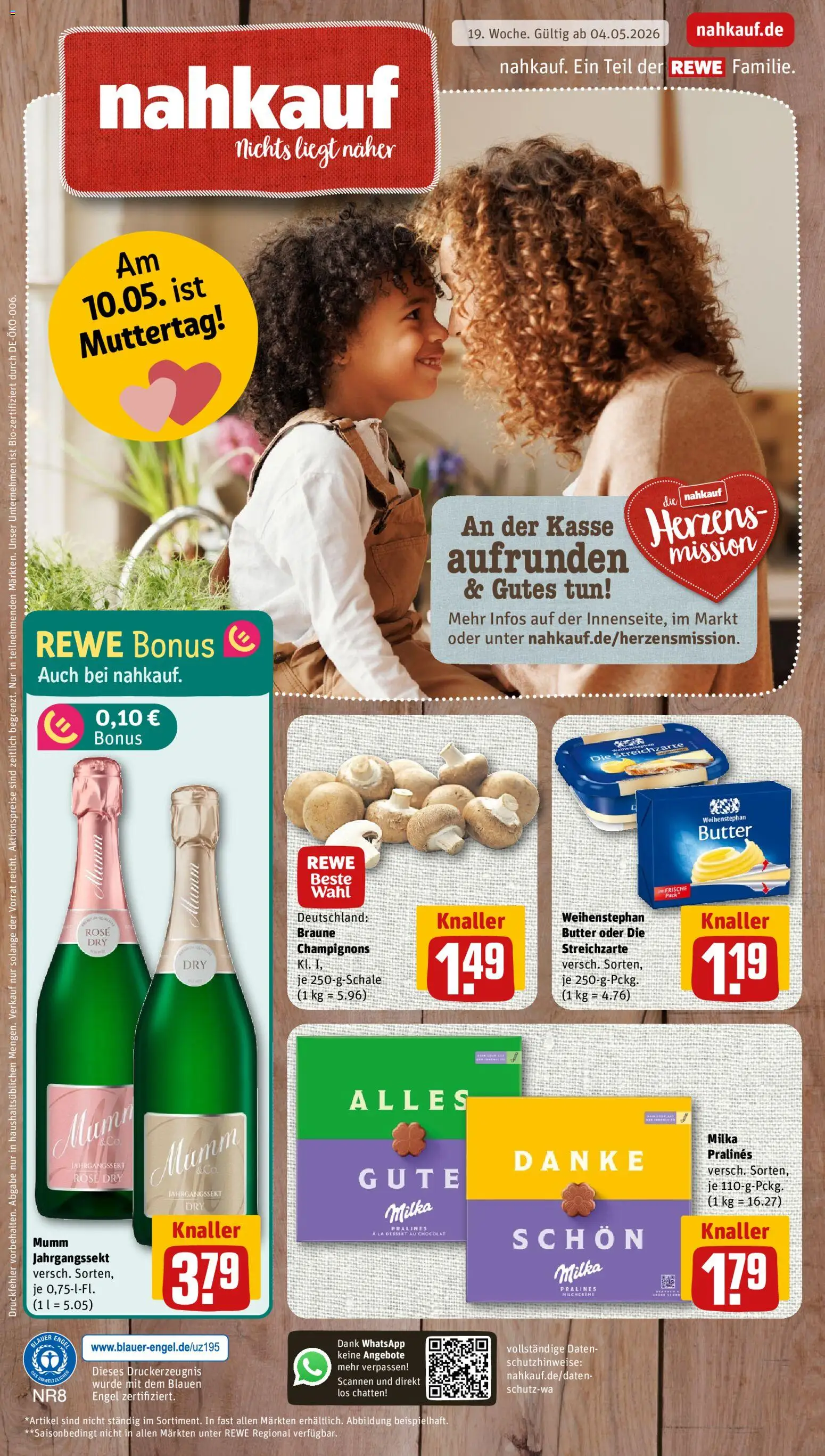 Nahkauf Prospekt – gültig ab 04.05.2026 | Seite: 1 | Produkte: Butter, Milka, Weihenstephan butter, Champignons