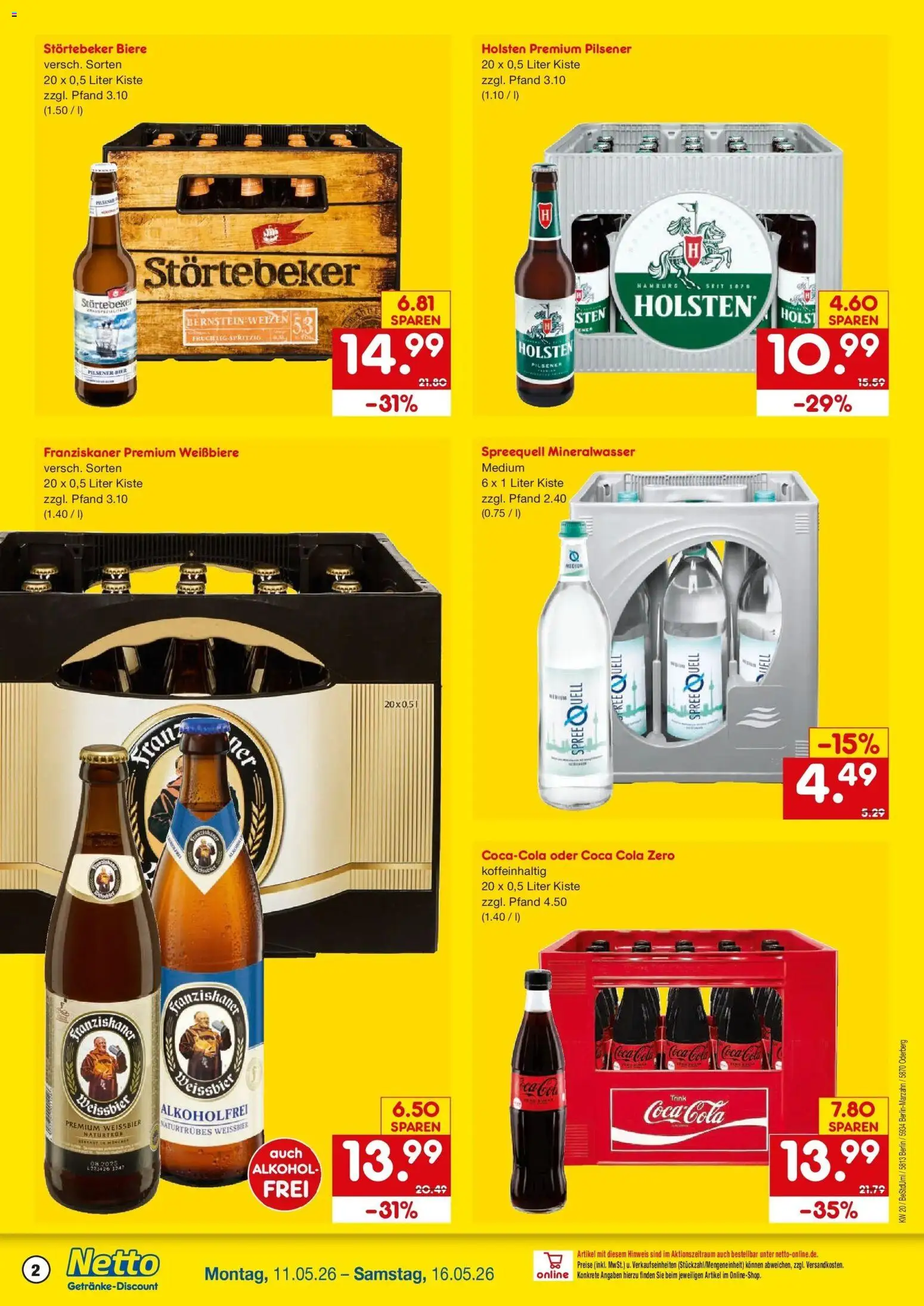 Netto Marken-Discount Prospekt Berlin	 – gültig ab 10.05.2026 | Seite: 2 | Produkte: Franziskaner, Weißbier, Holsten, Coca cola zero