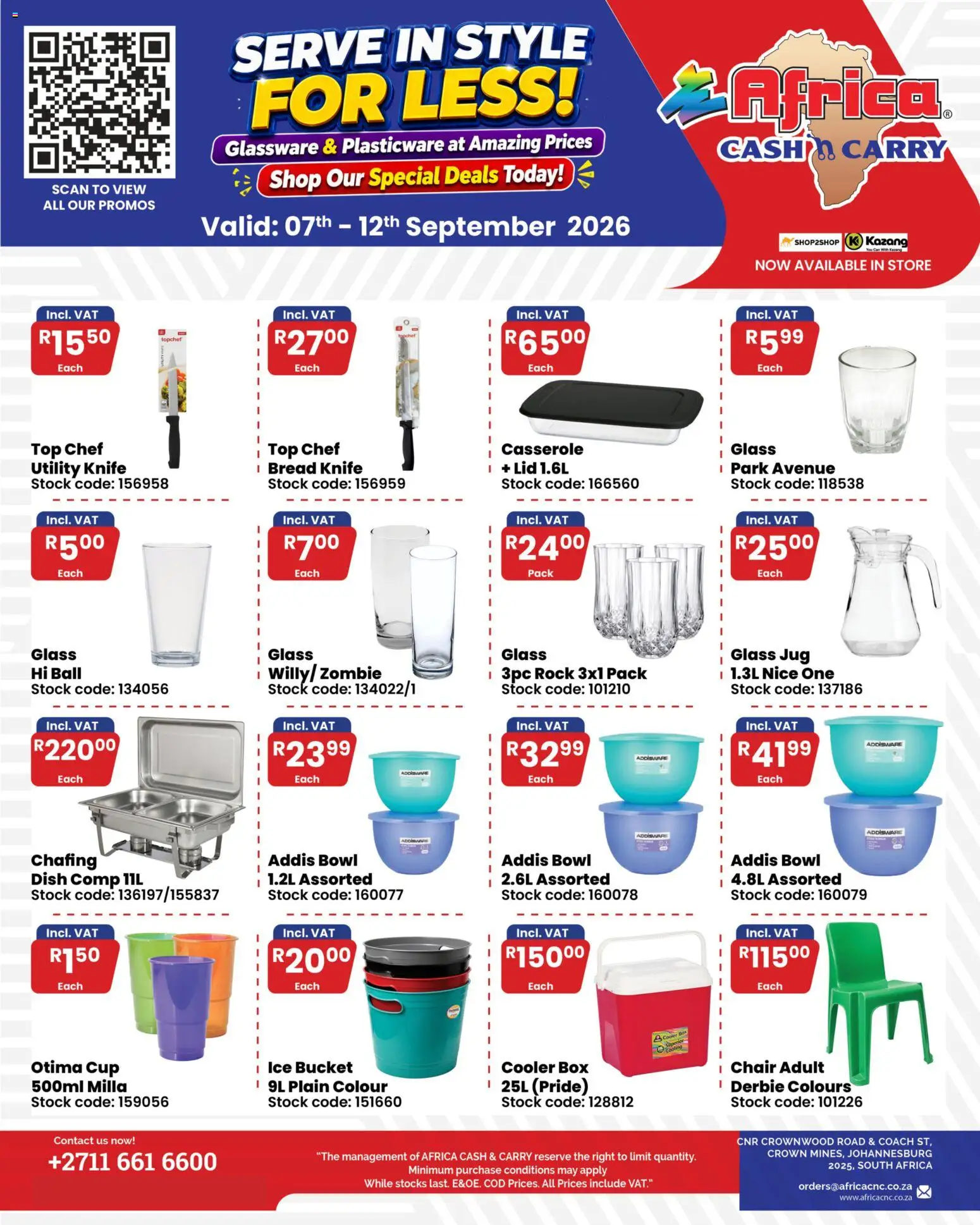 New Africa Cash & Carry catalogue – valid from 07/09/2026 | Page: 1 | Products: Utility, Chair, Cooler, Stock