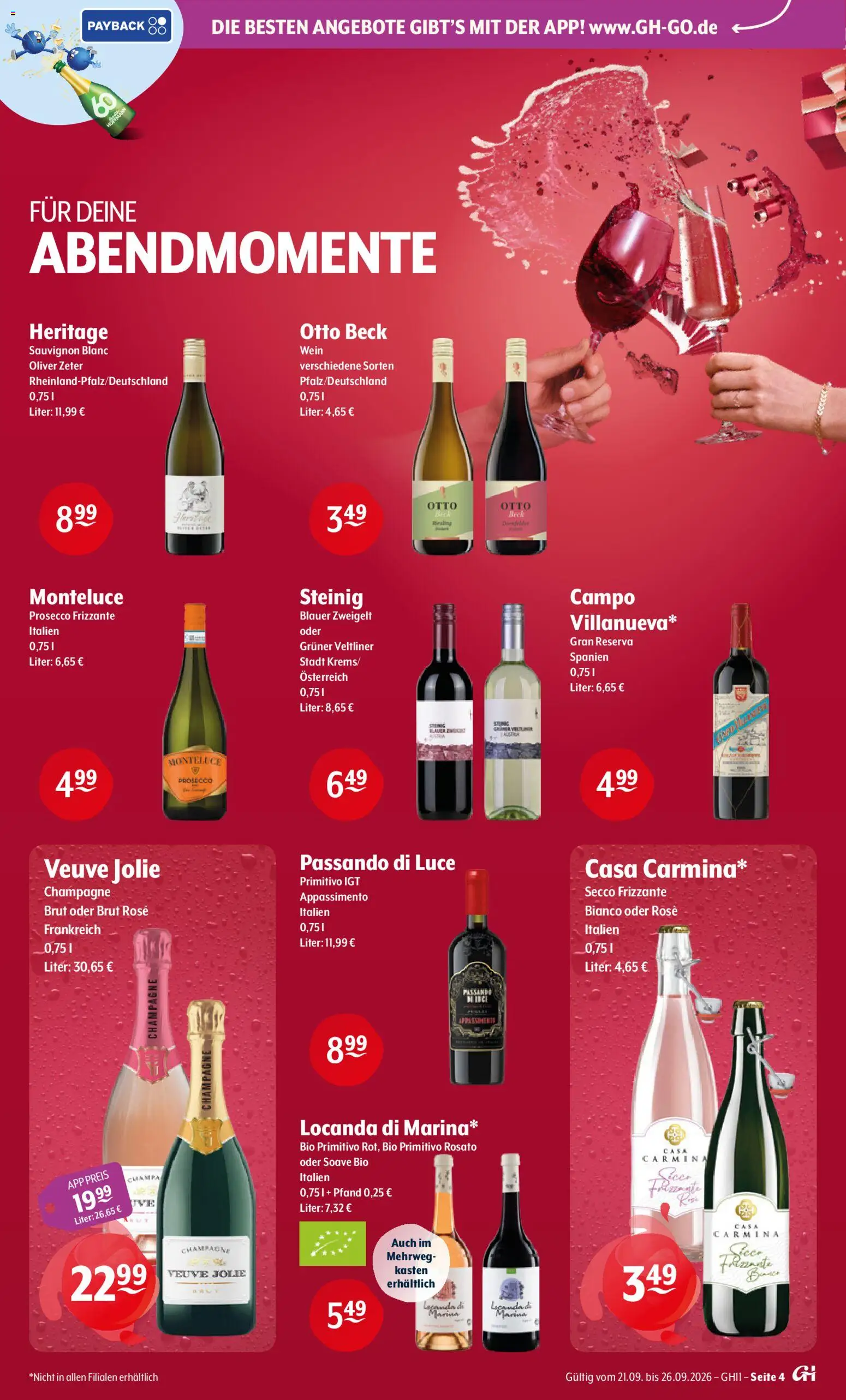 Getränke Hoffmann Prospekt – gültig ab 21.09.2026 | Seite: 4 | Produkte: Prosecco, Wein