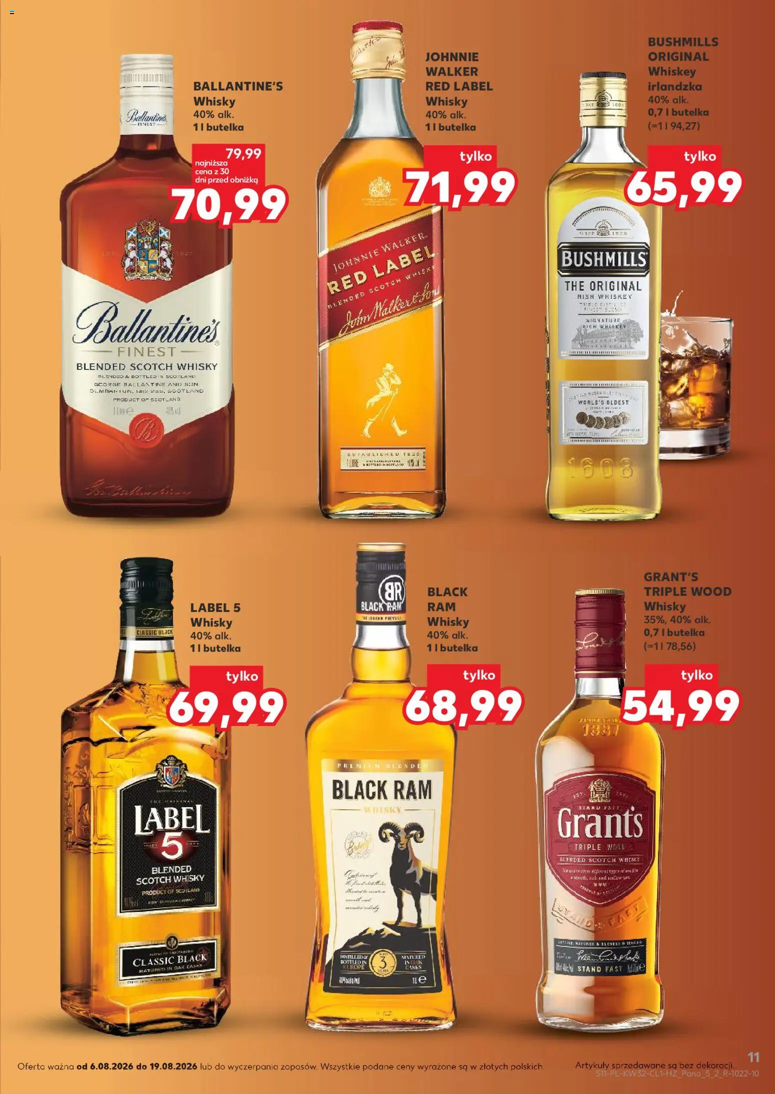 Kaufland Polsko leták - Barek od 06.08.2026 | Strana: 11 | Produkty: Whiskey, Finest, Ballantine's, Bushmills