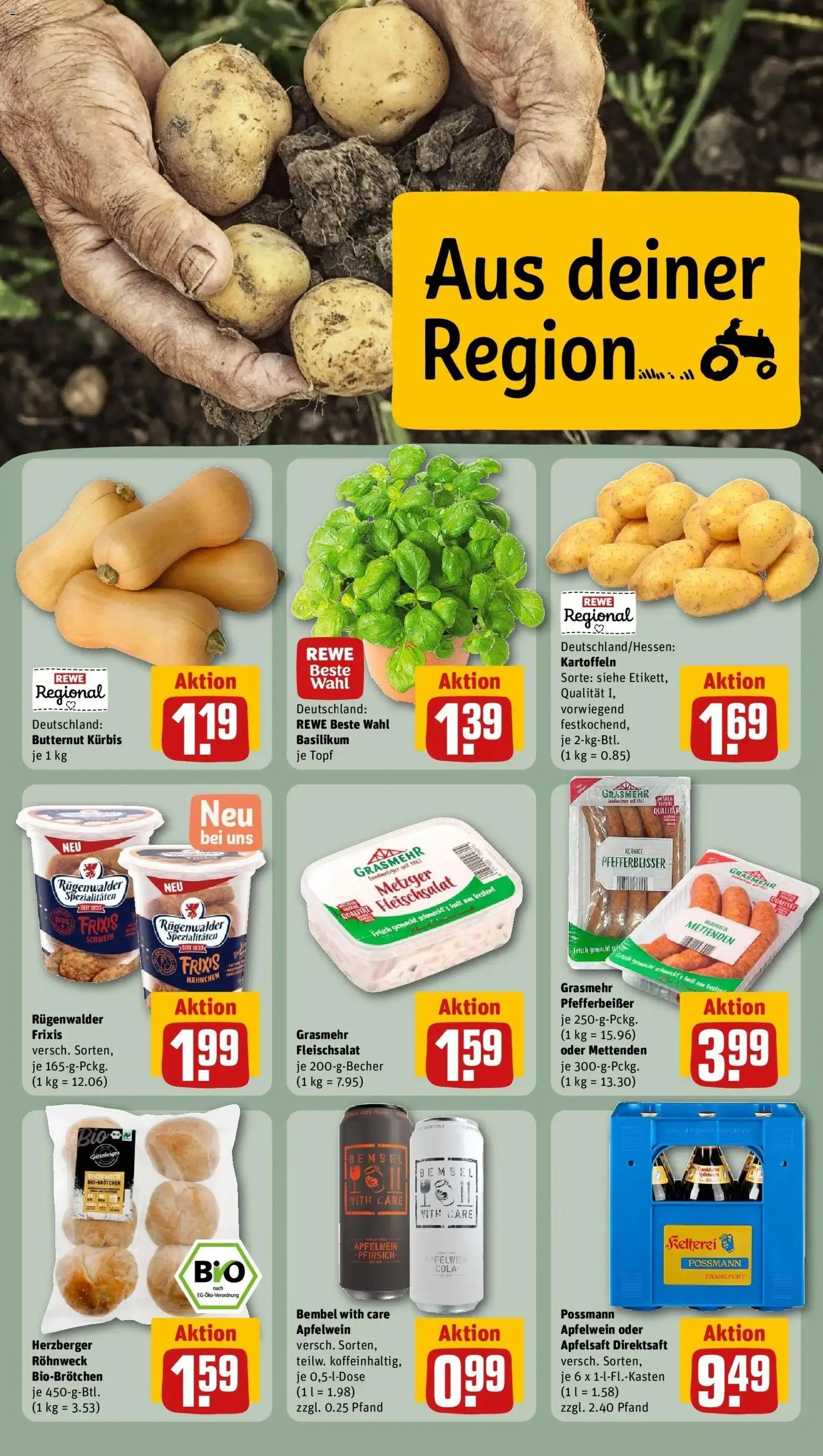 REWE Prospekt ab 28.09.2026 zum Blättern » Angebote | Seite: 25 | Produkte: Hahnchen, Apfelsaft, Pfirsich, Kürbis