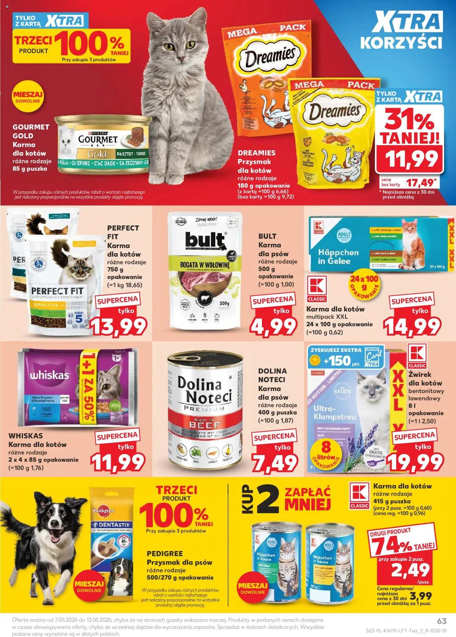 Kaufland Polsko leták od 07.05.2026 | Strana: 63 | Produkty: Purina, Gourmet Gold, Pedigree, Karty