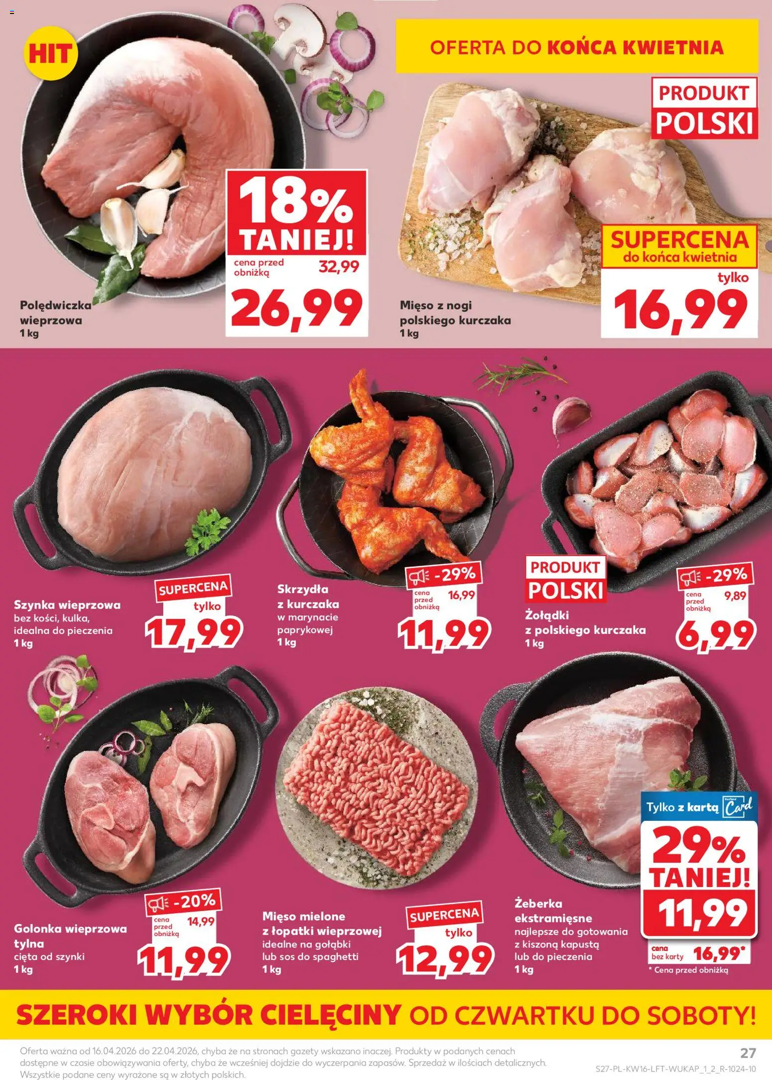 Kaufland gazetka od 16.04.2026 | Strona: 27 | Produkty: Kapusta, Karta, Szynka wieprzowa, Mięso mielone