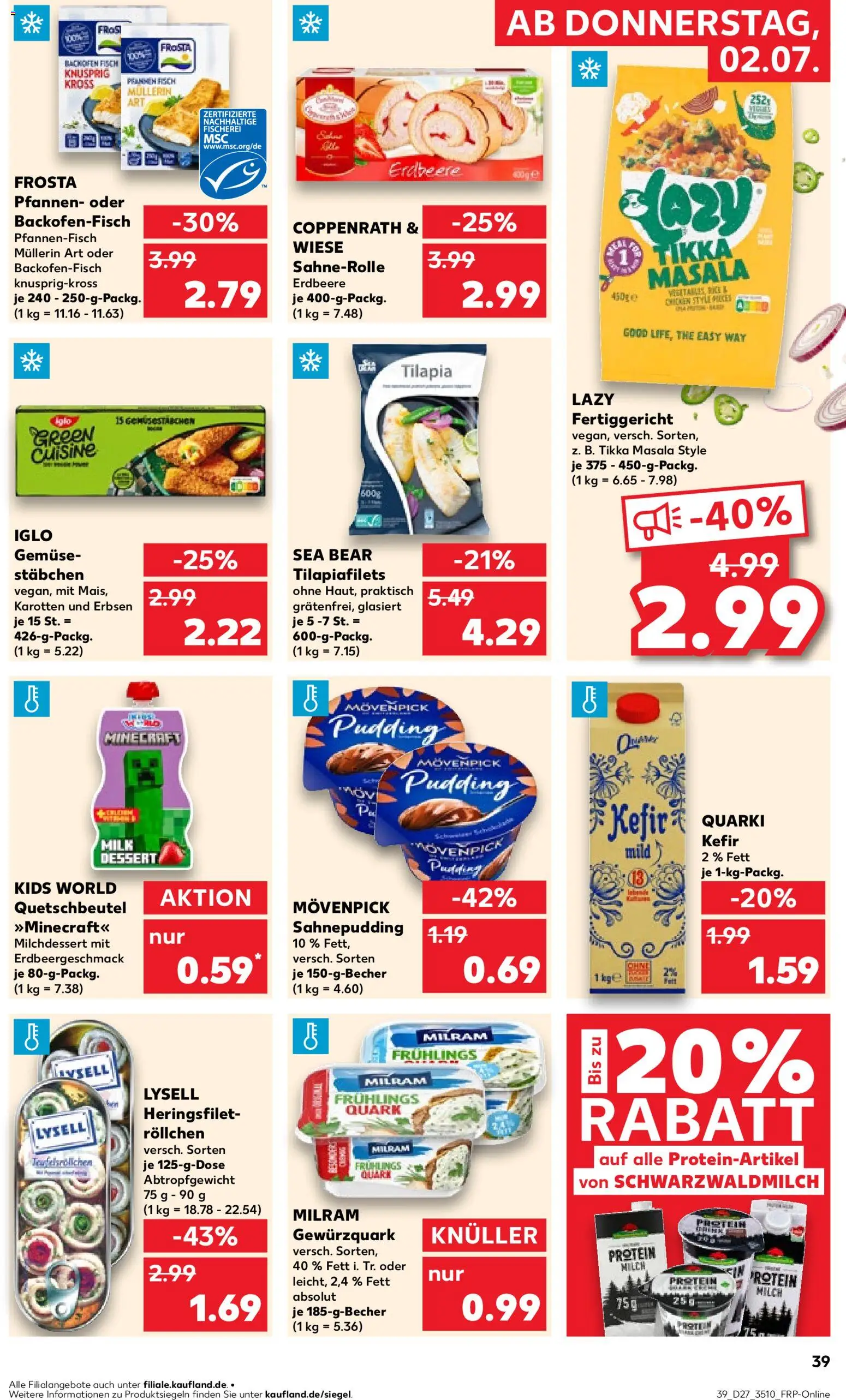 Kaufland Prospekt Zeitz – gültig ab 02.07.2026 | Seite: 39 | Produkte: Frosta, Fisch, Gemüse, Milram