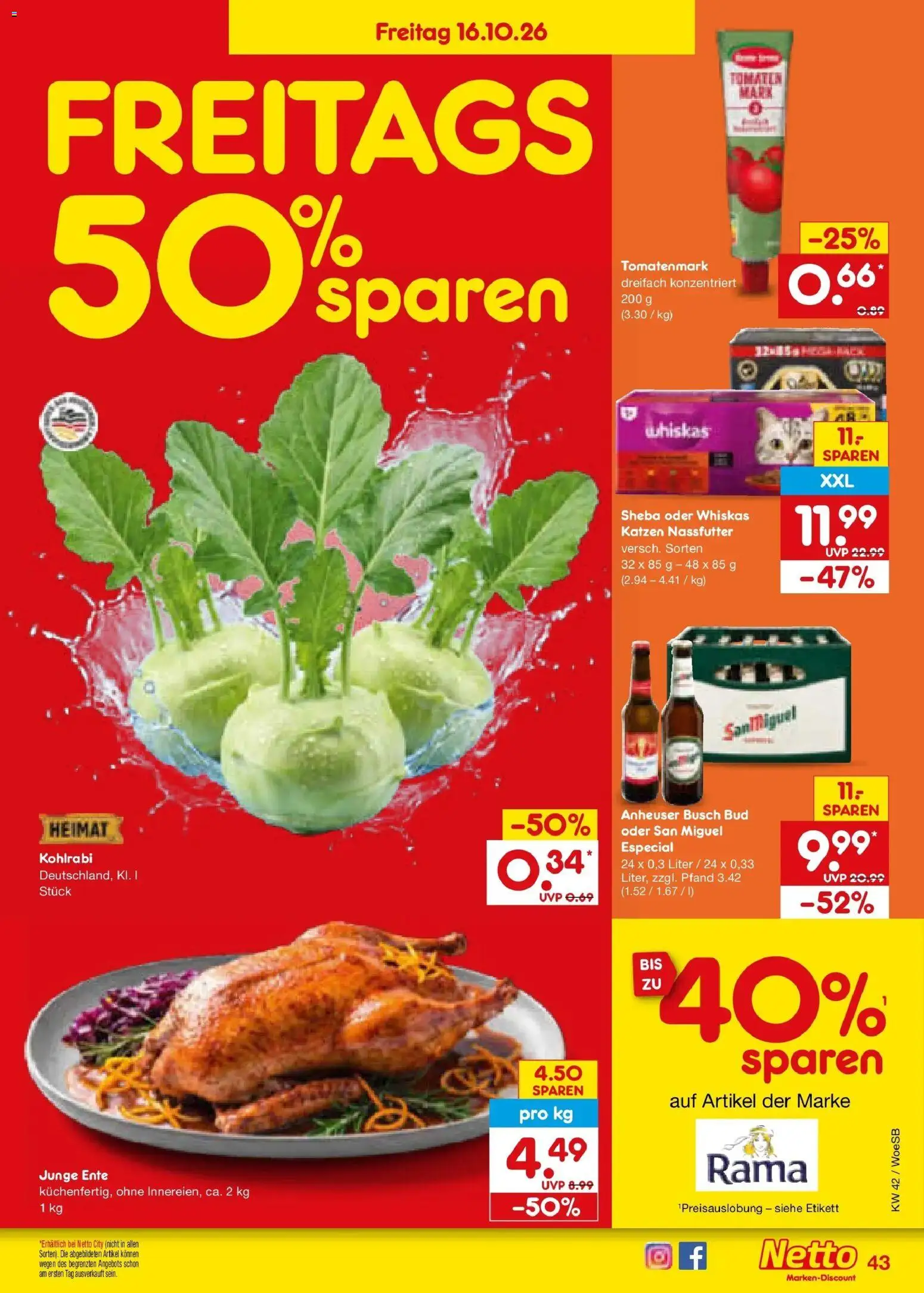 Netto Marken-Discount Prospekt Leonberg (ab 12.10.2026) » Angebote | Seite: 59 | Produkte: Rama, Tomaten, Ente, Whiskas