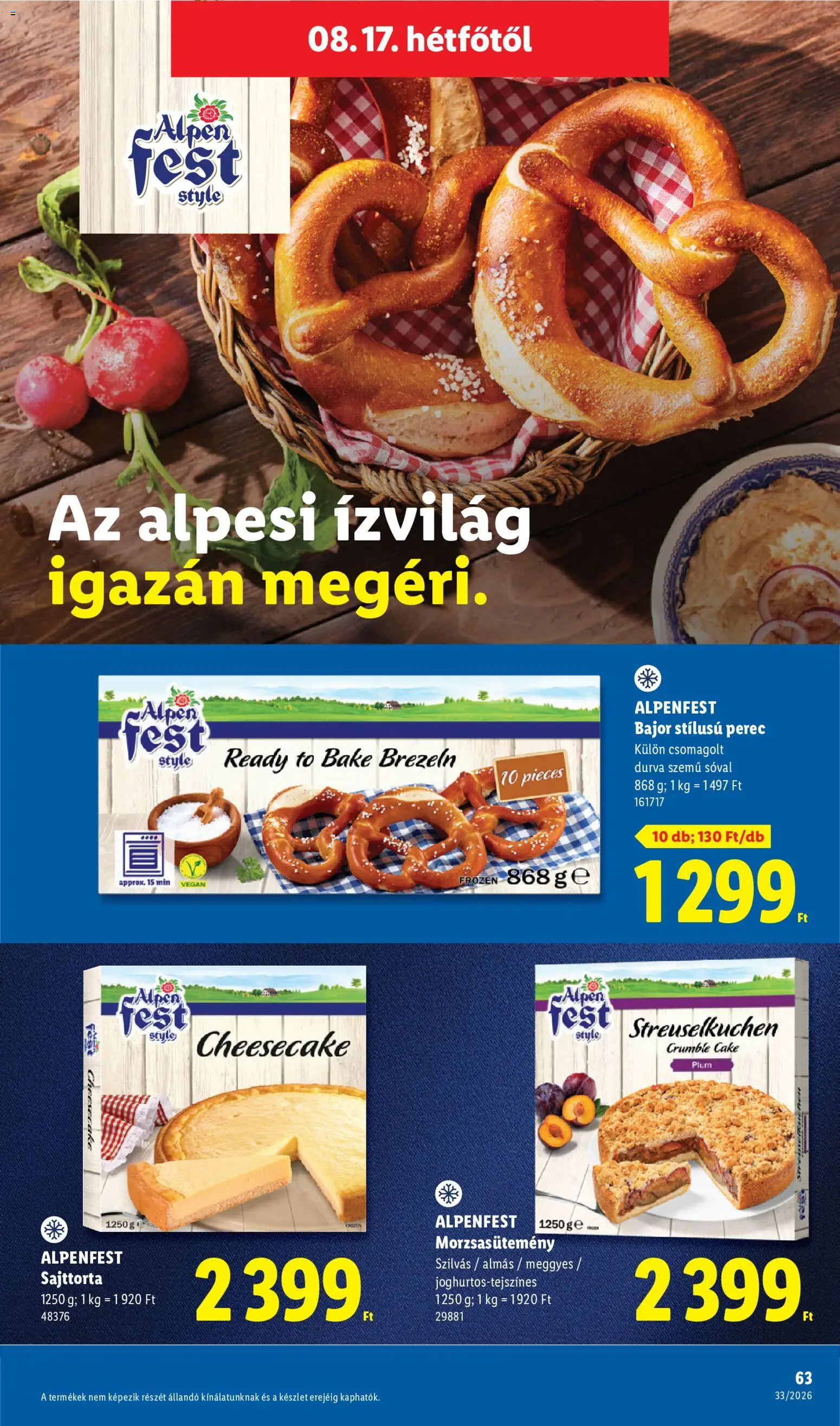 Lidl akciós ujság - amely érvényes a következő dátumtól: 2026.08.13. | Oldal: 63 | Termékek: Sajttorta, Vegán