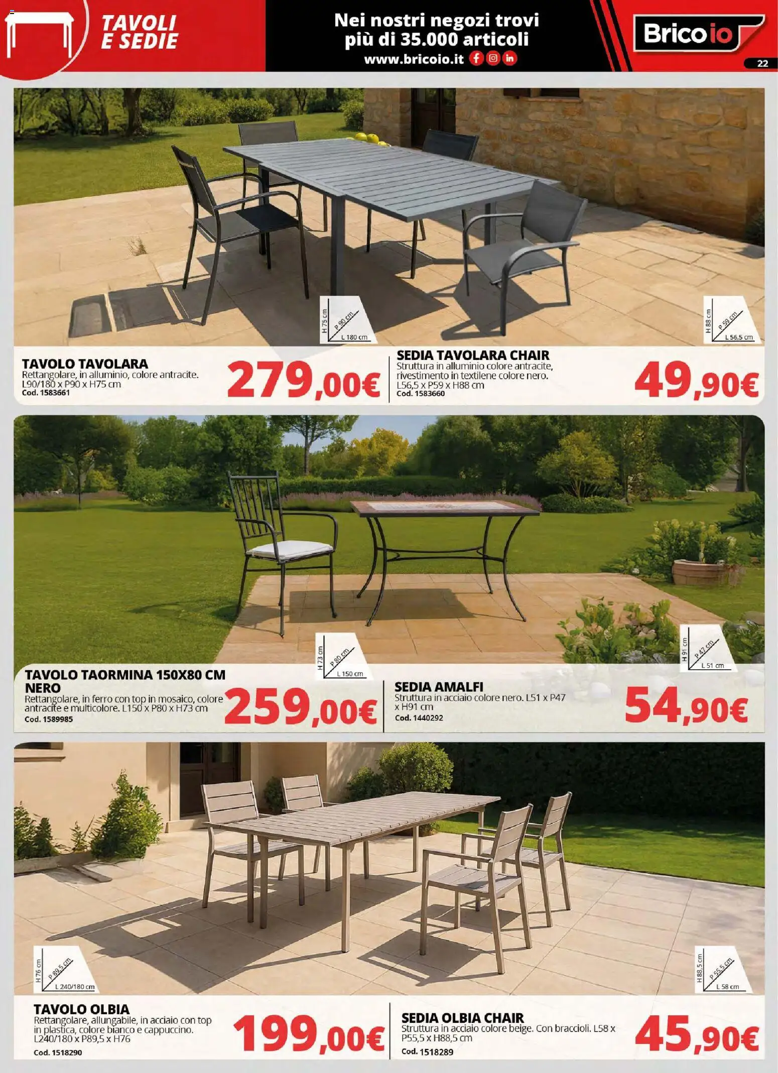 Volantino Brico io del 30.03.2026 | Pagina: 22 | Prodotti: Top, Alluminio, Tavolo, Sedia