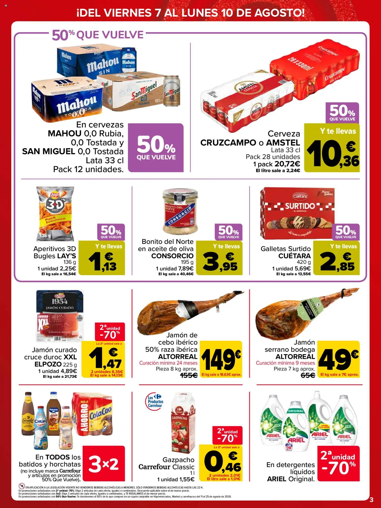 Carrefour Precio Imbatible │ válido desde el 07/08/2026 | Página: 3 | Productos: Jamón curado, Aceite, Jamón, Bebidas