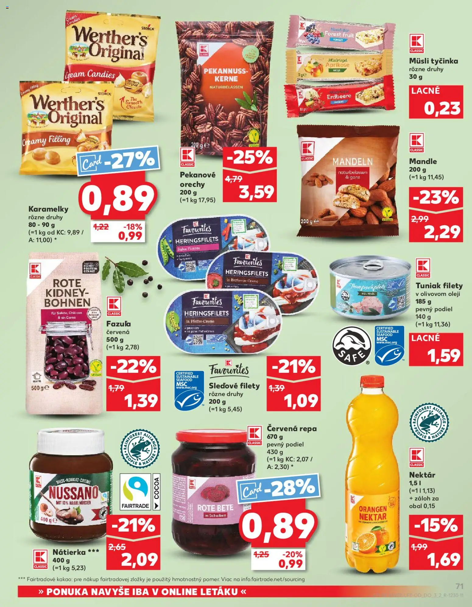 Nové Kaufland akcie – leták je platný od 28.05.2026 | Strana: 71 | Produkty: Tuniak, Fazuľa, Orechy, Mandle