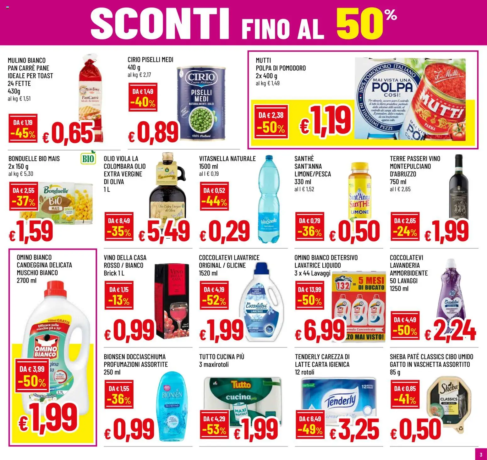 Volantino Galassia del 02/07/2026 | Pagina: 3 | Prodotti: Carta igienica, Pomodoro, Vino, Piselli