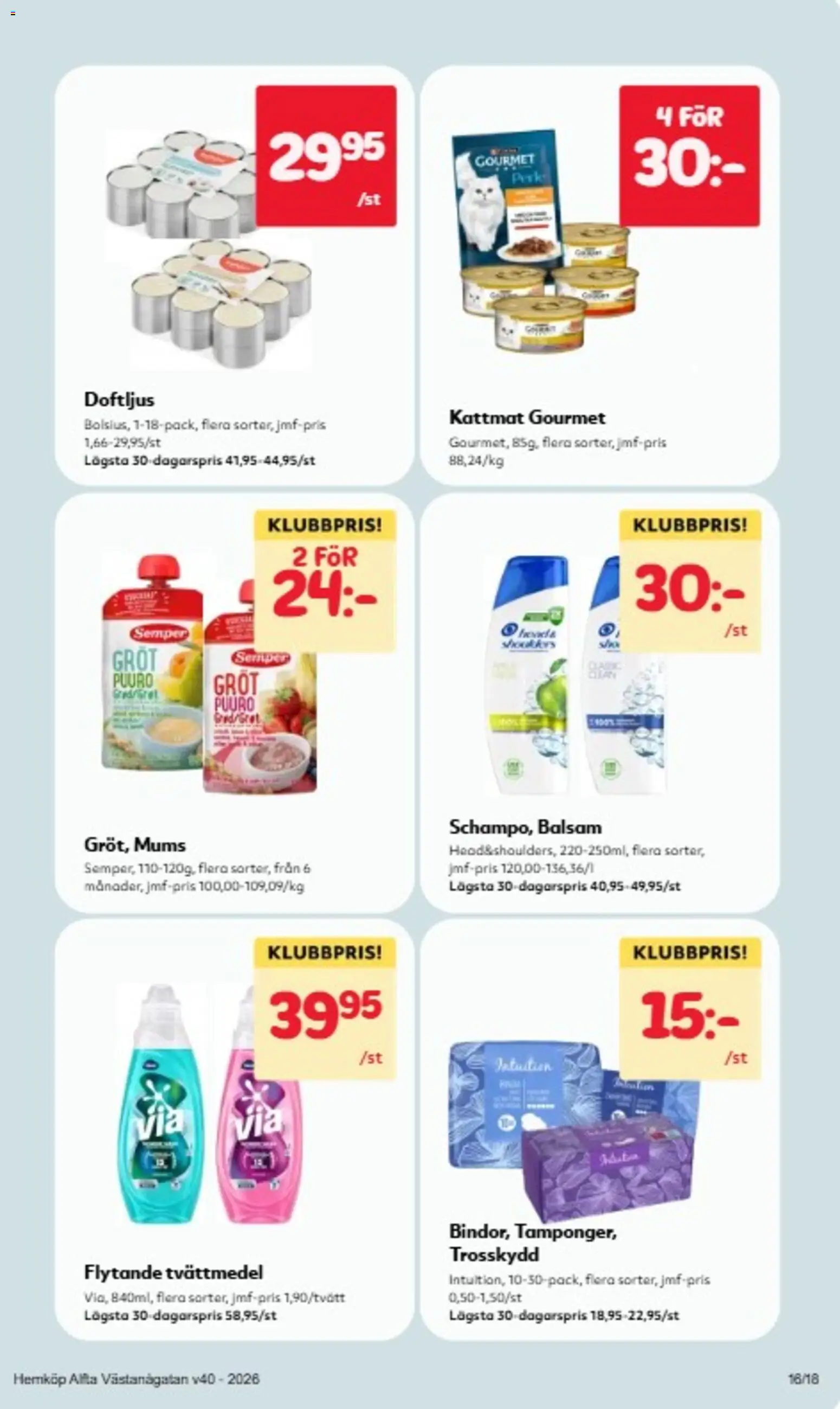 Hemköp reklamblad aktuell från 28/09/2026 | Sida: 16 | Produkter: Trosskydd, Balsam, Tvättmedel, Kattmat