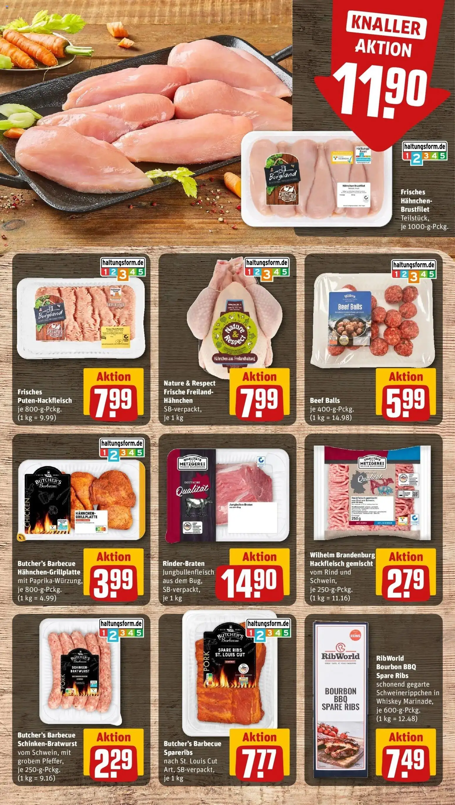 REWE Prospekt ab 17.08.2026 zum Blättern » Angebote | Seite: 13 | Produkte: Hahnchen, Spare ribs, Whiskey, Hackfleisch