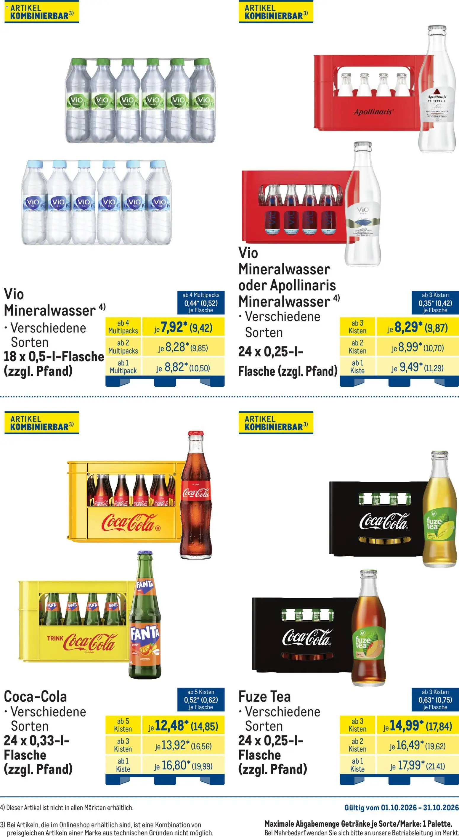 Metro Monats-Menü – gültig ab 01.10.2026 | Seite: 29 | Produkte: Fuze tea, Coca cola, Cola, Mineralwasser
