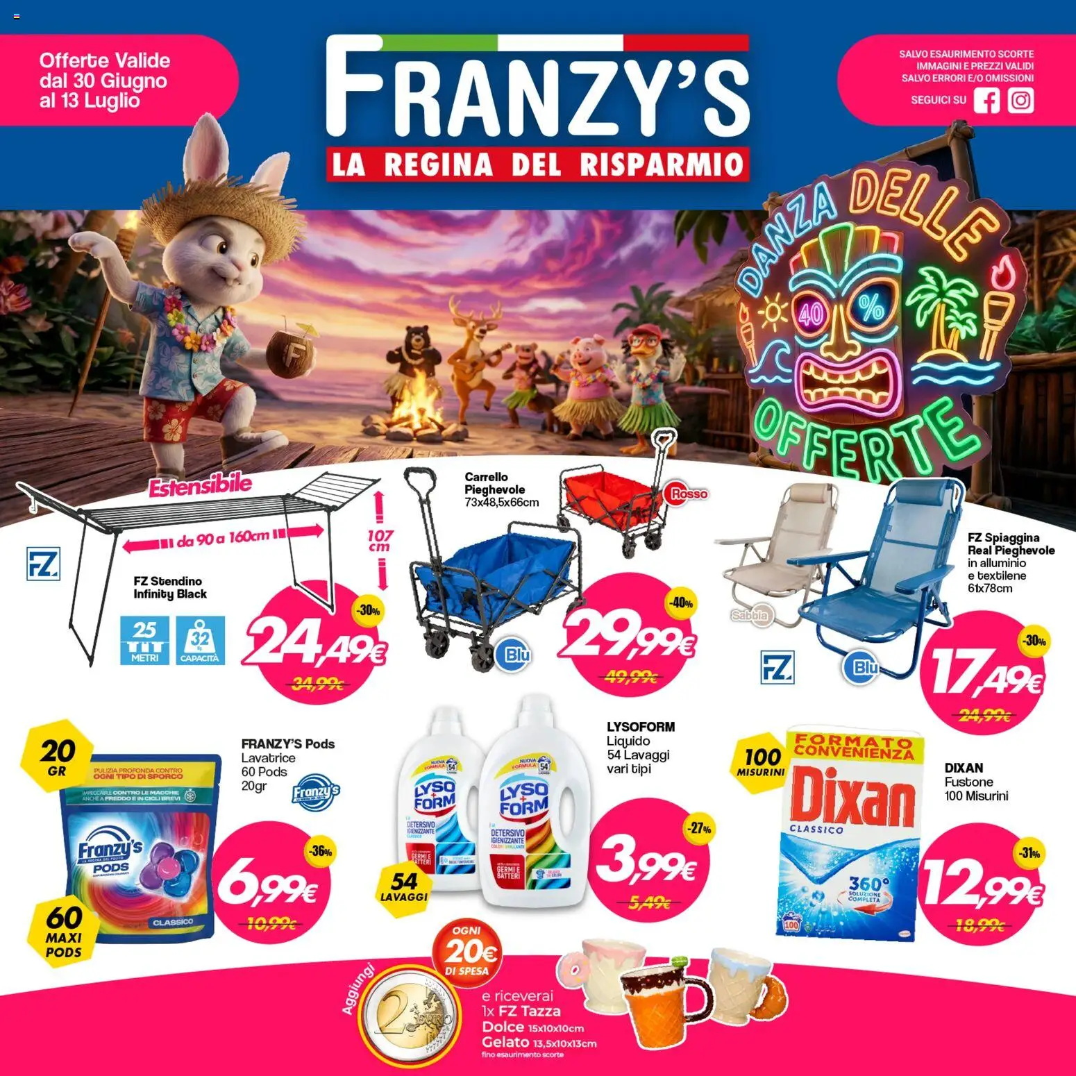 Volantino Franzy's del 30/06/2026 | Pagina: 1 | Prodotti: Gelato, Lavatrice, Carrello, Stendino