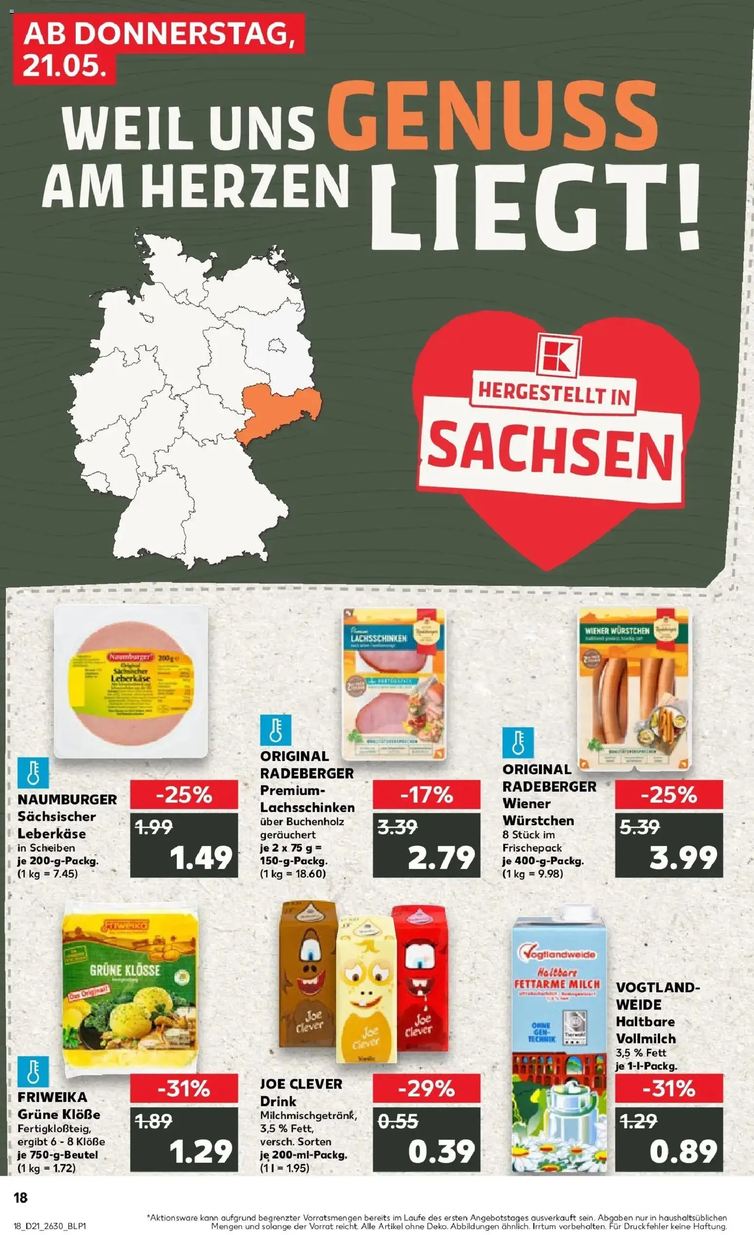 Kaufland Prospekt Leipzig – gültig ab 21.05.2026 | Seite: 18 | Produkte: Wiener wurstchen, Milch, Leberkase