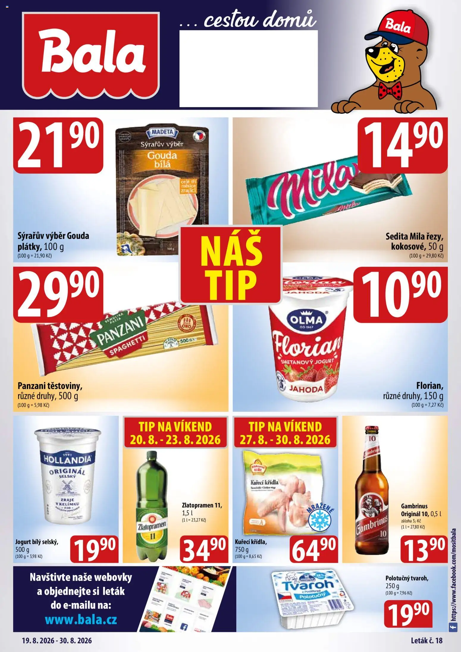 BALA velký leták od 19.08.2026 | Strana: 1 | Produkty: Gouda, Tvaroh, Hollandia, Mila