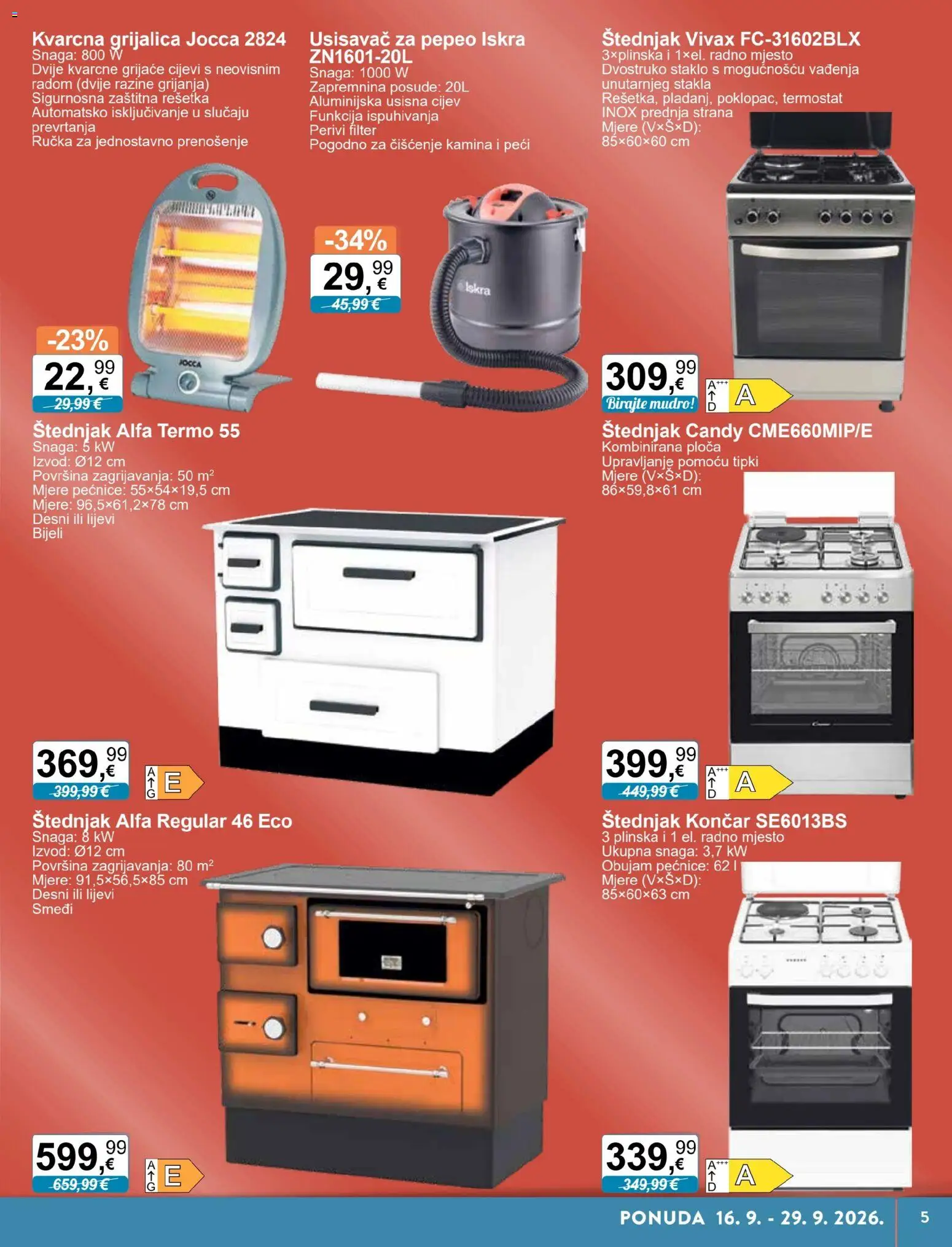 KTC katalog | vrijedi od 16.09.2026 | Stranica: 5 | Proizvodi: Usisavač, Termostat, Staklo, Štednjak